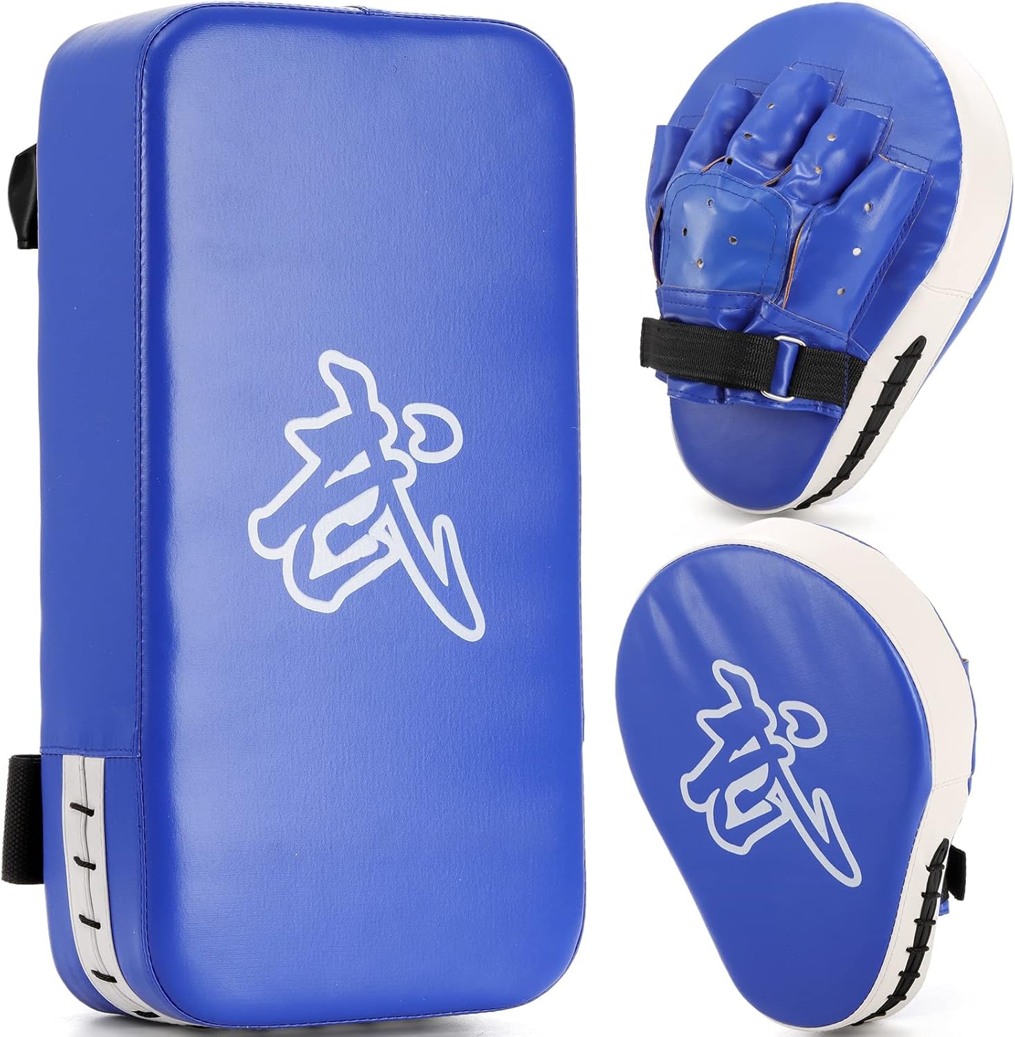 Boxing Focus Pads and Taekwondo Pad, 15.5 X 8 Blue, 2-In-1 Punching Mitts Kick Pack Set, Martial Arts MMA Kicking Shield Training for Men Women Gym