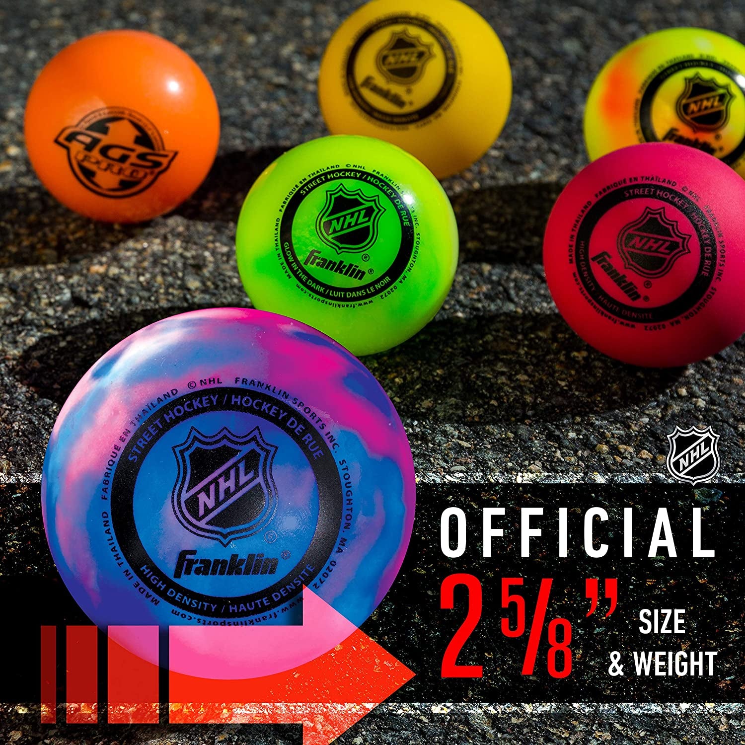 Franklin Sports NHL Street Hockey Balls - No Bounce Outdoor Street + Roller Hockey Balls - Official Size for Youth + Adult Street Hockey - Assorted Colors - 1, 2, 3, and 15 Bulk Packs