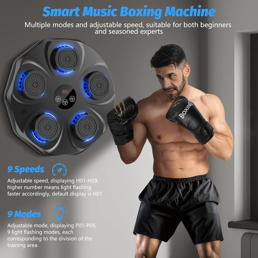 Music Boxing Machine, Interactive Punching Trainer with Boxing Gloves, Large Size Wall Mounted Electronic Boxing Target for Adult Kids, 9 Modes & 9 Speeds