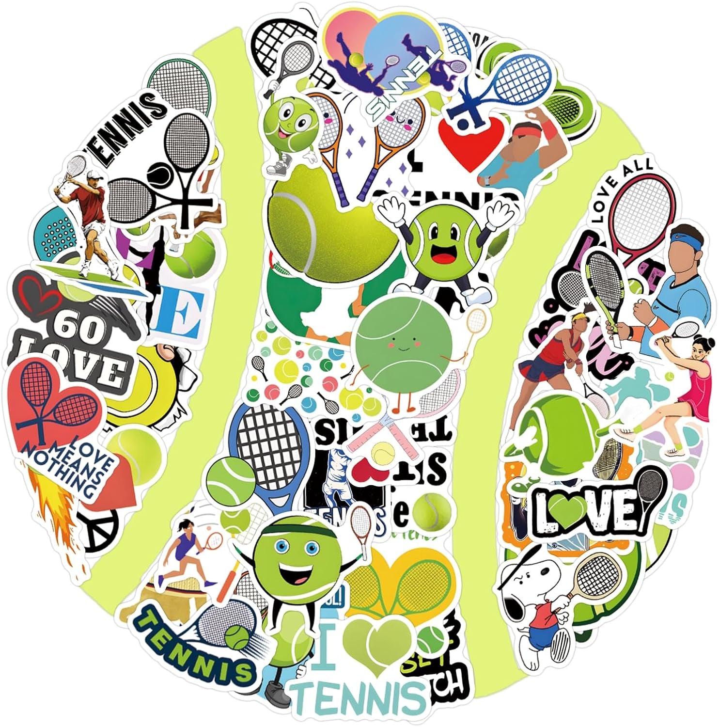 57PCS Tennis Stickers,Motivational Sport Water Bottle Stickers,Ball Team Gifts for Sports Lovers,Teens and Adults Ball Party Favors, Tennis Decorations