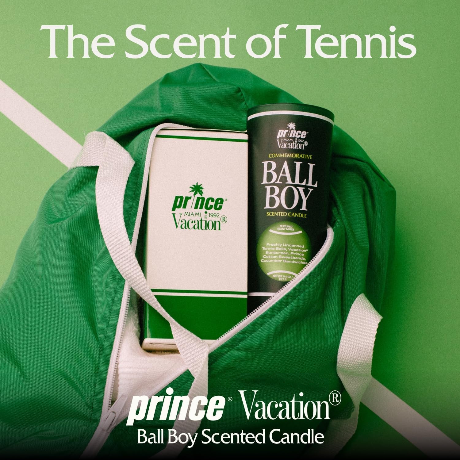 Ball Boy Tennis Scented Candle by Prince X  Sunscreen, Premium Soy-Blend Wax, 65-Hour Long Burning, Sport Gift for Women & Men, 8 Oz.