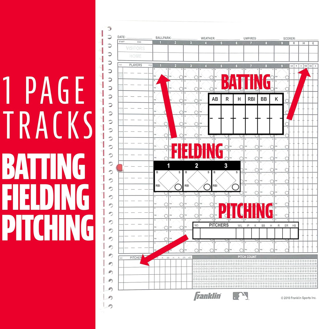 Franklin Sports MLB Baseball + Softball Scorebook - Book for Stats - Coaching Official Scorekeeper - 25 Games
