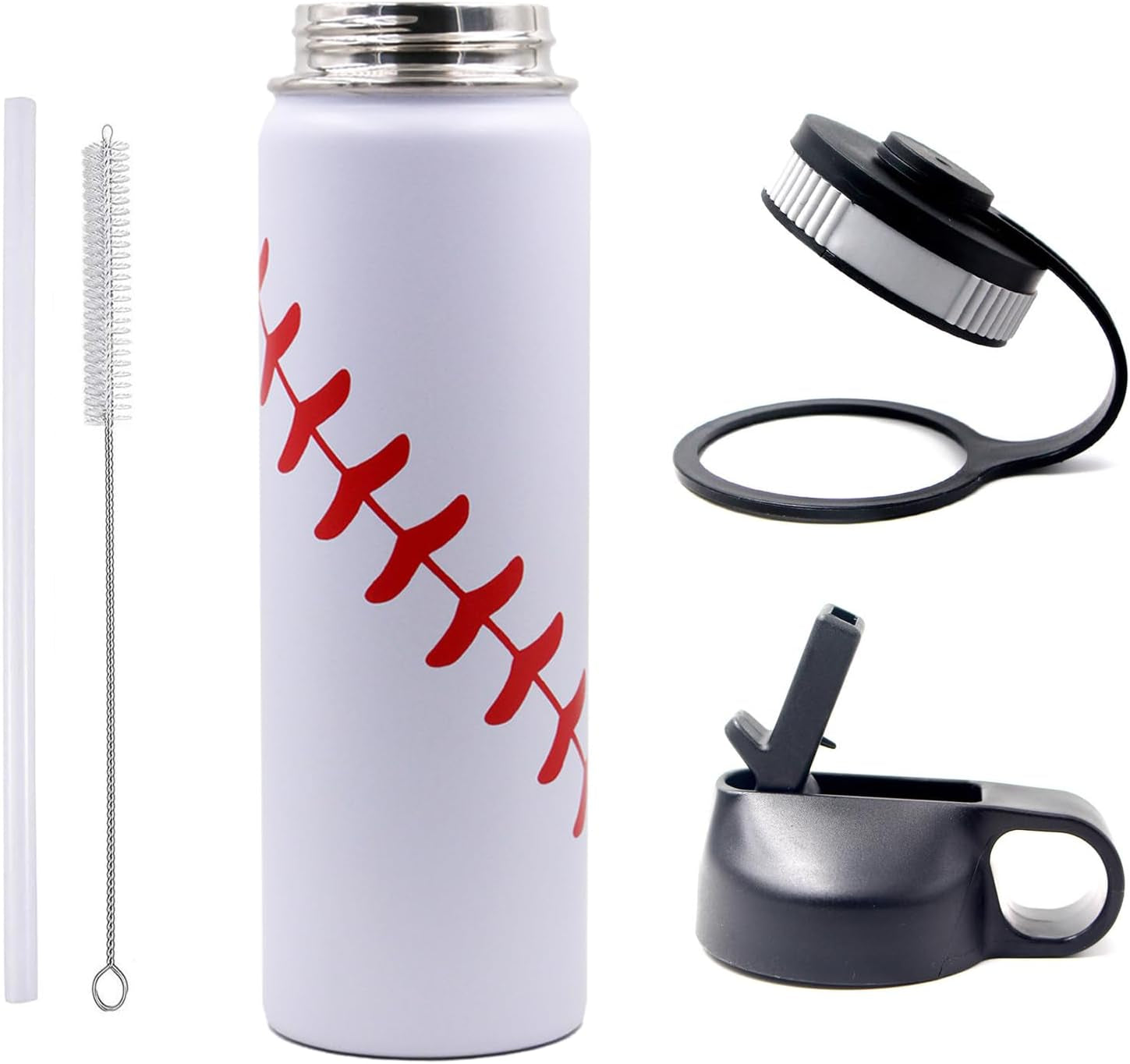 22 Oz Baseball Water Bottle, Sports Flask Metal Travel Tumbler with 2 Lids, Stainless Steel Double Wall Vacuum Insulated Leak Proof Thermo Water Bottles, Baseball Accessories Gifts for Mom Boys Girls