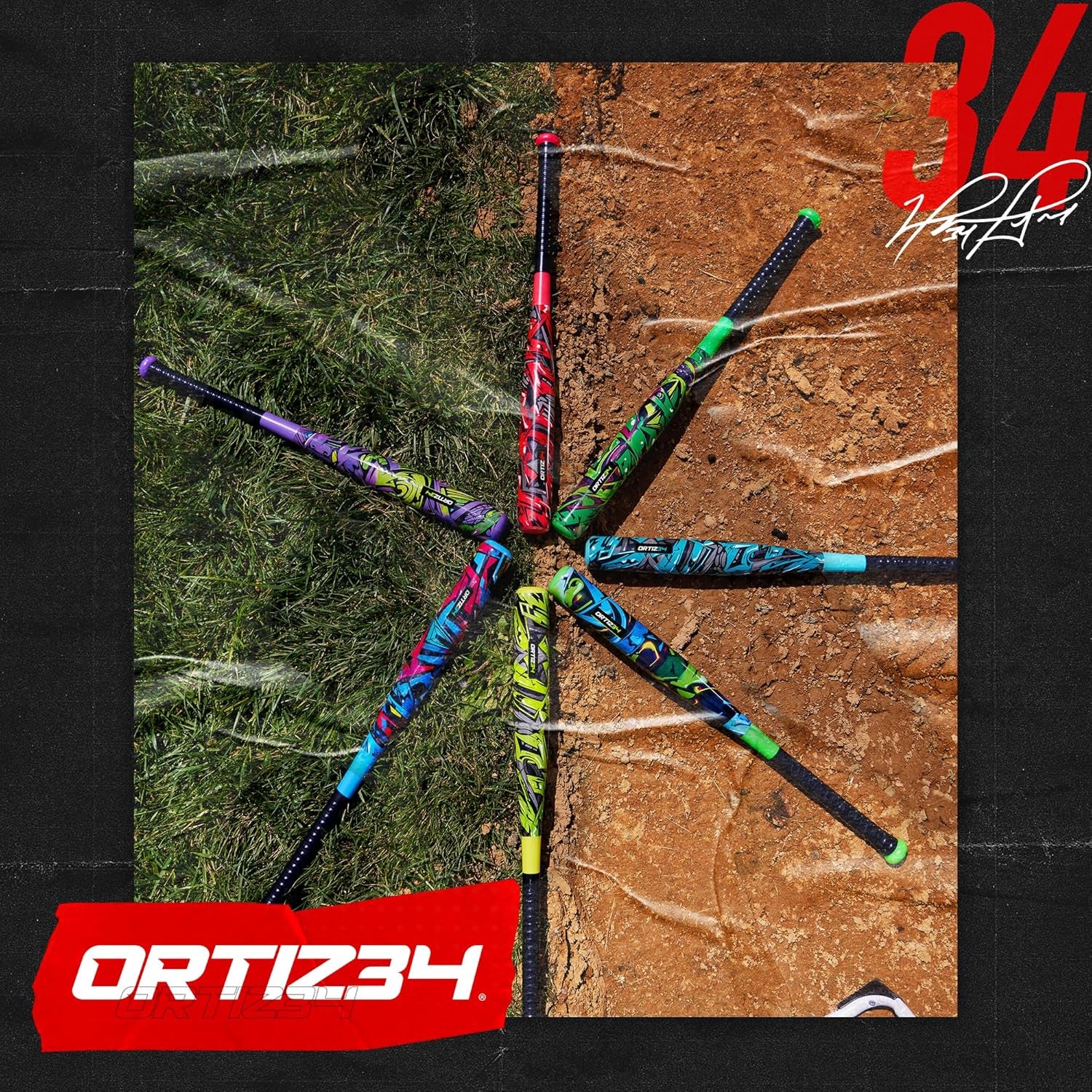 Grand Slam Set- Graffiti Plastic Bat, David Ortiz Backyard Baseball Set with 3 Balls, 4 Throw down Bases