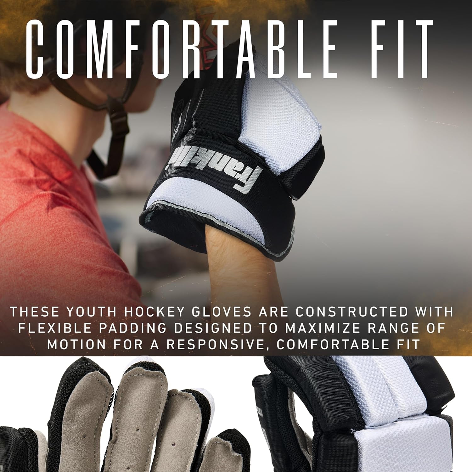 Franklin Sports Kids Youth Hockey Gloves - Junior Gloves for Street + Roller Hockey - Padded Kids Glove Pair