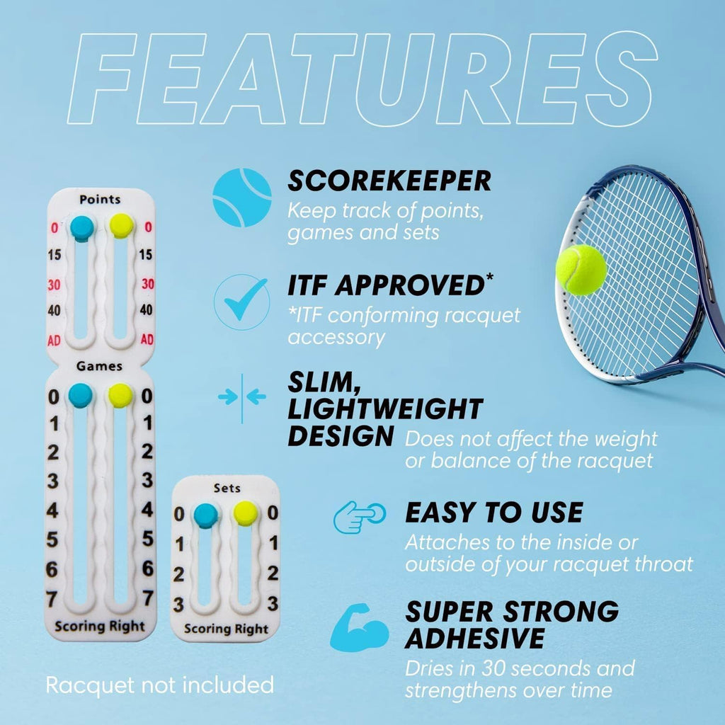 Portable Tennis Racket and Padel Scorekeeper, Easily Mounted Small Score Board to Keep Score of Points, Games, and Sets, ITF Conforming, Lightweight Mini Score Keeper, 1.9G
