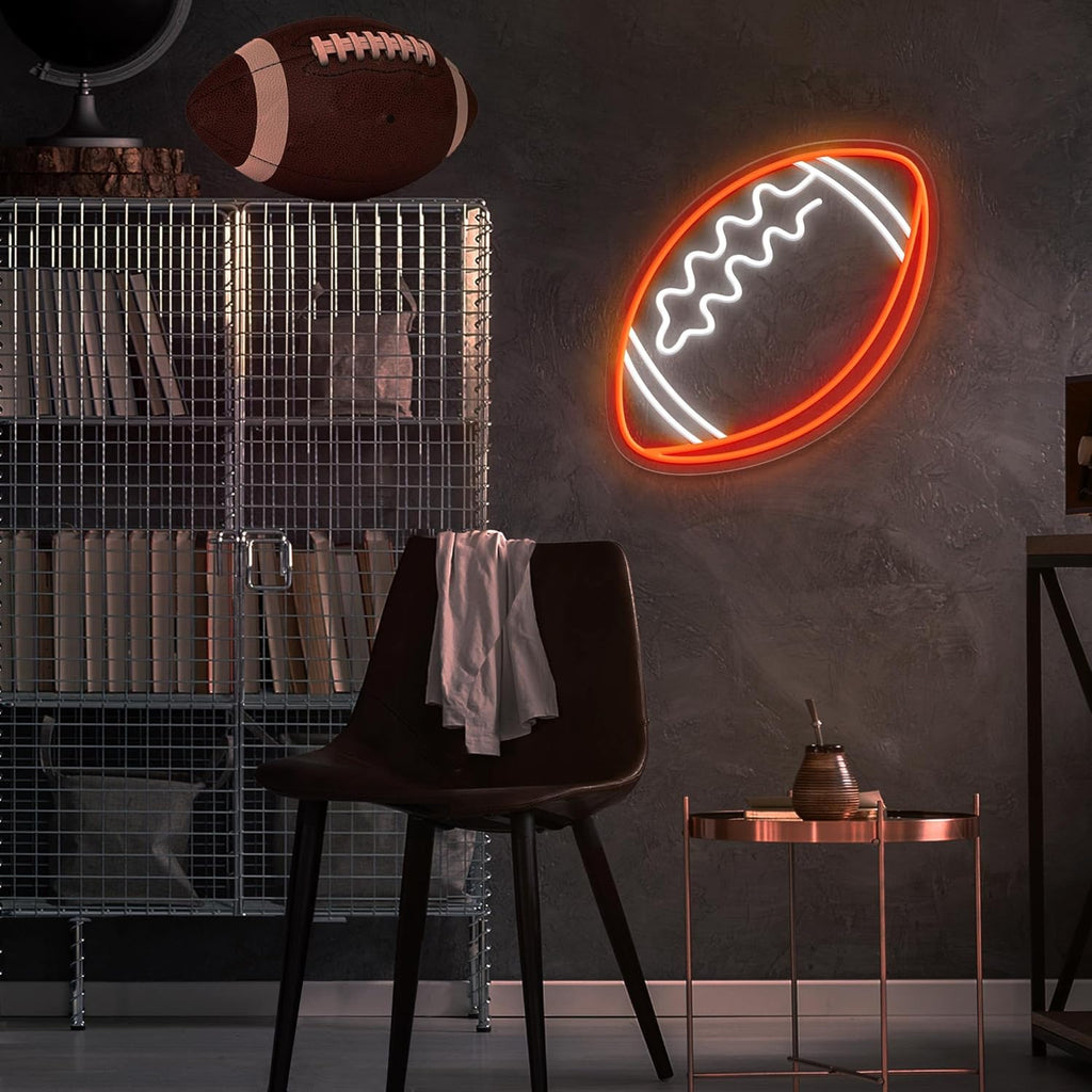 Football Neon Sign for Wall Decor,Football-Shaped Neon Light, Football LED Signs for Man Cave, Teens, Boys, and Girls' Bedrooms and Game Rooms. Neon Wall Signs Gift for Football Fans Teens