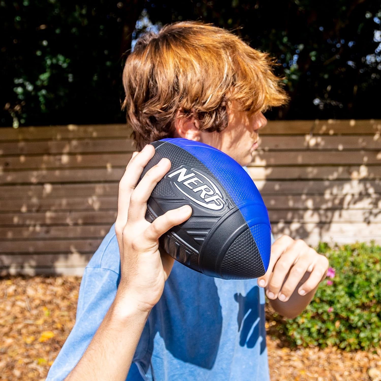 NERF Kids Foam Football - Pro Grip Youth Soft Foam Ball - Indoor + Outdoor - Small NERF Foam Football - 9" Inch Youth Sized Ball - Blue + Black