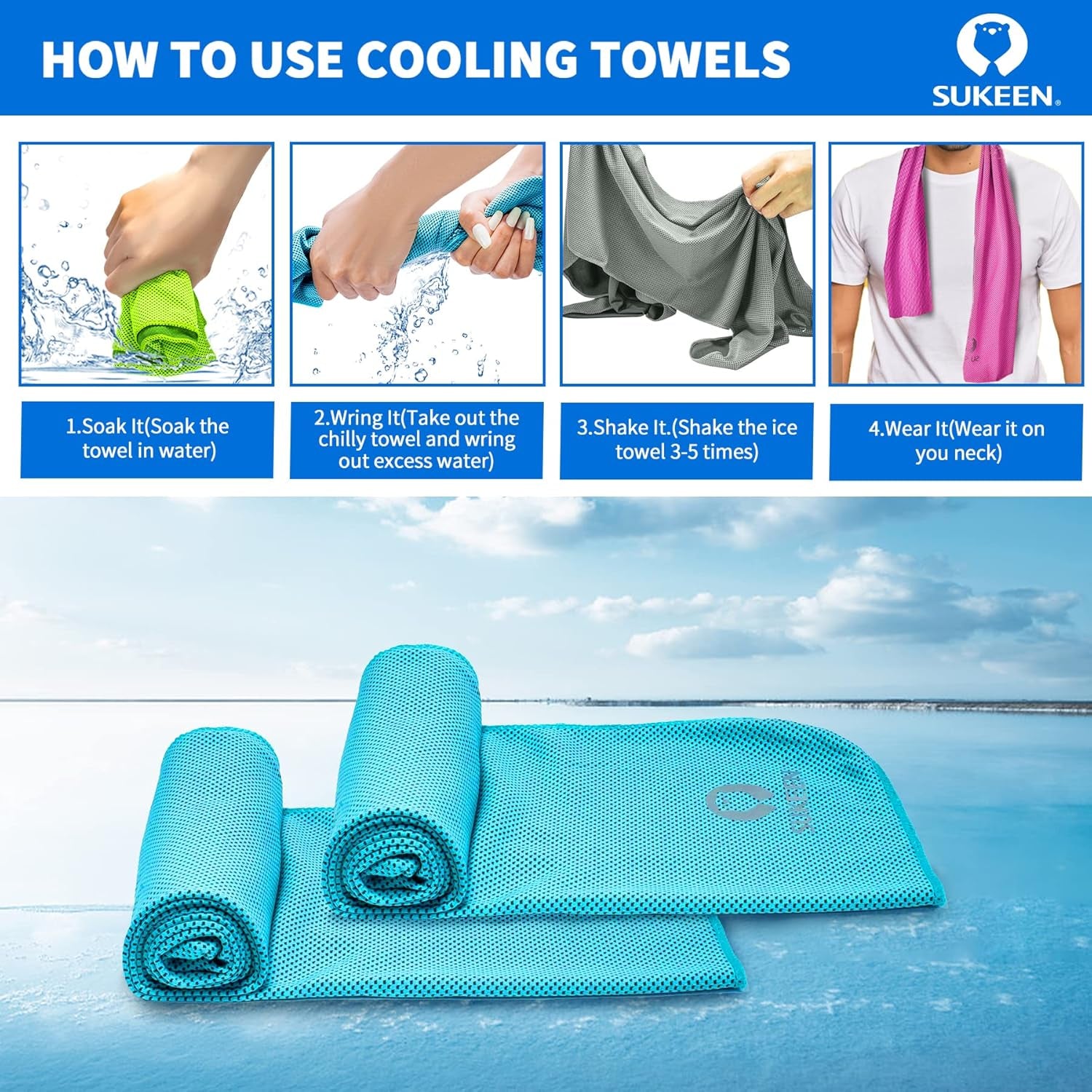 4Pack Cooling Towel (40"X12"), Ice Towel,Soft Breathable Chilly Towel,Microfiber Towel for Yoga,Sport,Running,Gym,Workout,Camping,Fitness,Workout & More Activities