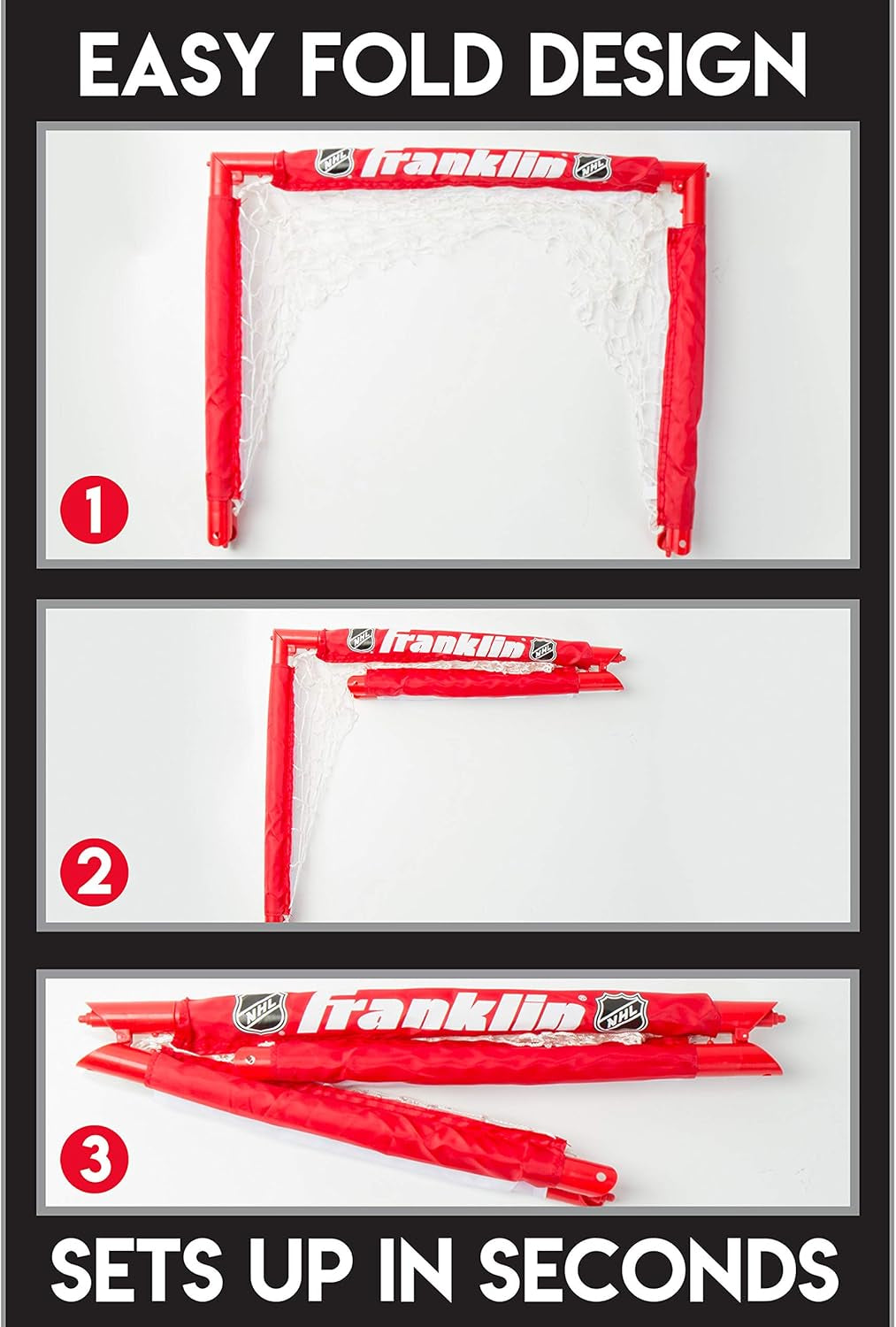 Franklin Sports - NHL Kids Folding Hockey Goals Set - (2) Street Hockey & Knee Hockey Goals - (2) Adjustable Youth Hockey Sticks, (2) Knee Hockey Sticks, (2) Mini Hockey Balls + (1) Street Hockey Ball