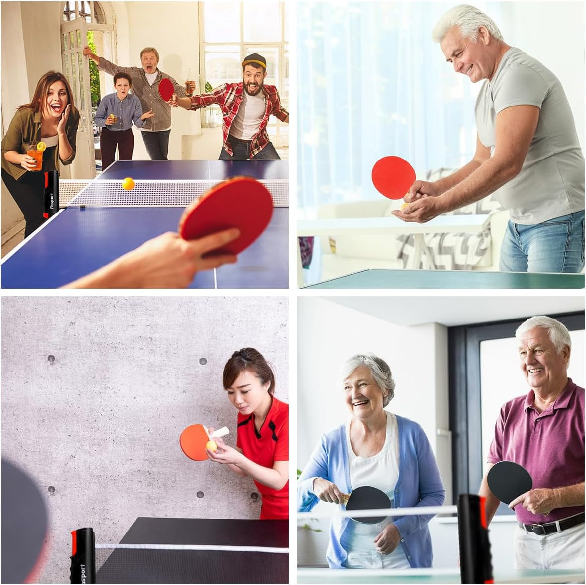 Ping Pong Paddle Set, Table Tennis Set with 4 Rackets and 8 Balls, Retractable Net with Storage Bag - Pingpong Paddle Accessories for Indoor/Outdoor Games