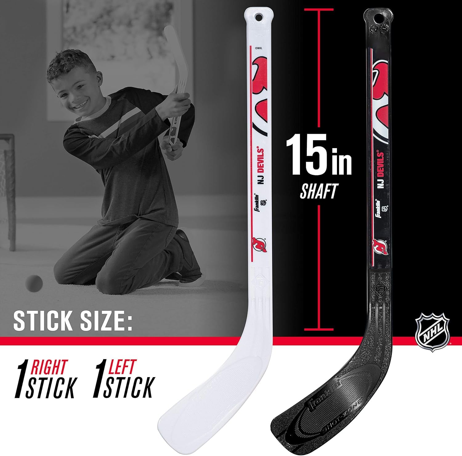 Franklin Sports NHL Mini Hockey Stick Set - NHL Team Knee Hockey Stick and Ball Set - Two Player Stick Set - Great Toy for Kids