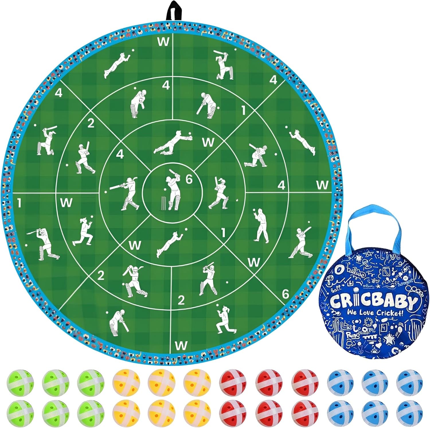 Cricket Dart Game, Double Sided, 29 Inches, 24 Sticky Balls, Birthday Gifts for Boys and Girls, Gift for Cricket Lover, Play Indoor/Outdoor, Fun Party Game, Portable Design, for Ages 3+