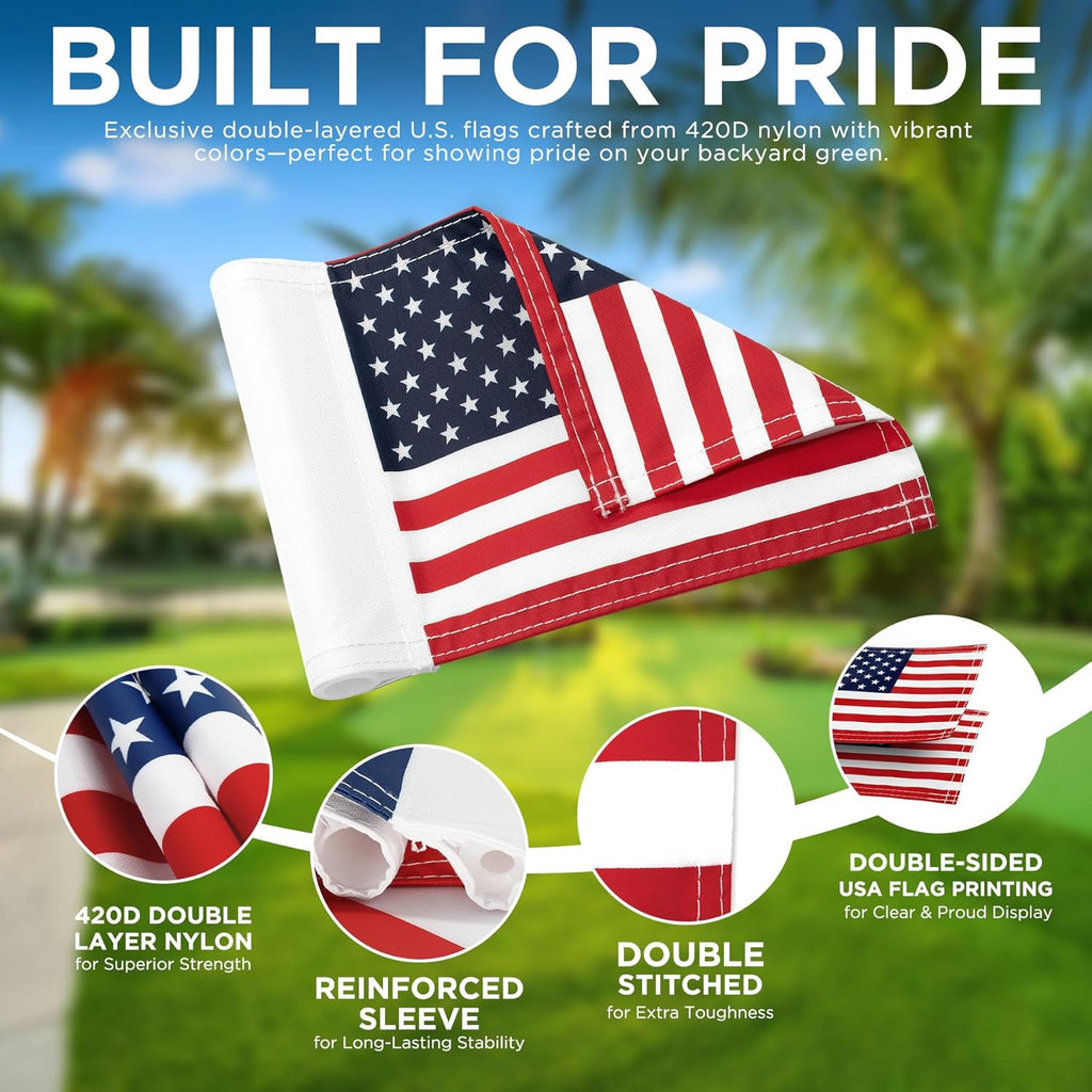Golf Flagstick Mini, Practice Putting Green Flags for Yard, All 3 Feet, Golf Pin Flag Hole Cup Combo Kit, Fiberglass Portable 2-Section Design, Double-Side American Flag