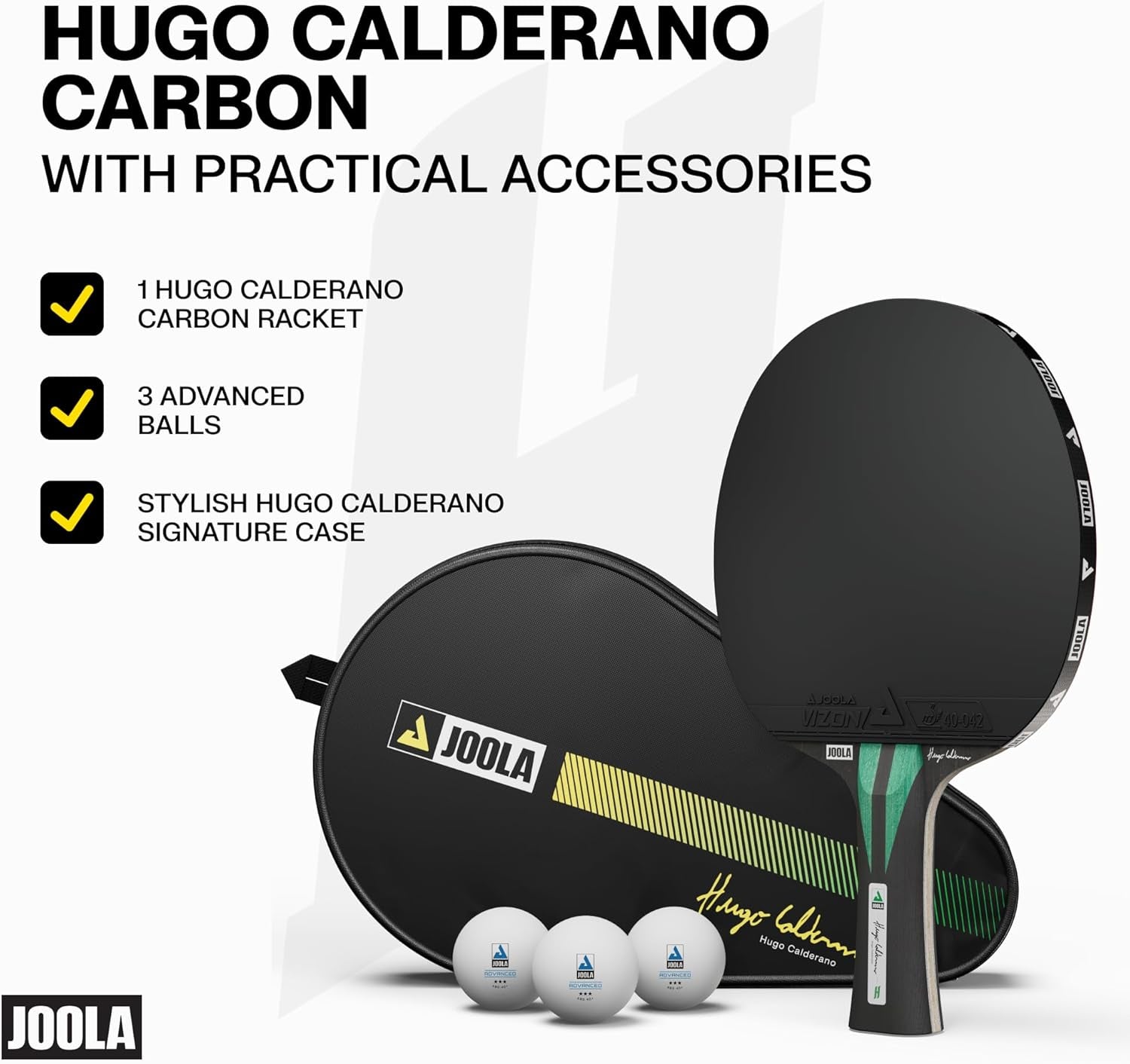 Hugo Calderano Carbon Pro Table Tennis Racket Set – Includes Competition-Level Racket with Ittf-Approved Micron Rubbers and Carbon Fiber Blade, 3-Star Tournament Balls & Protective Carry Case