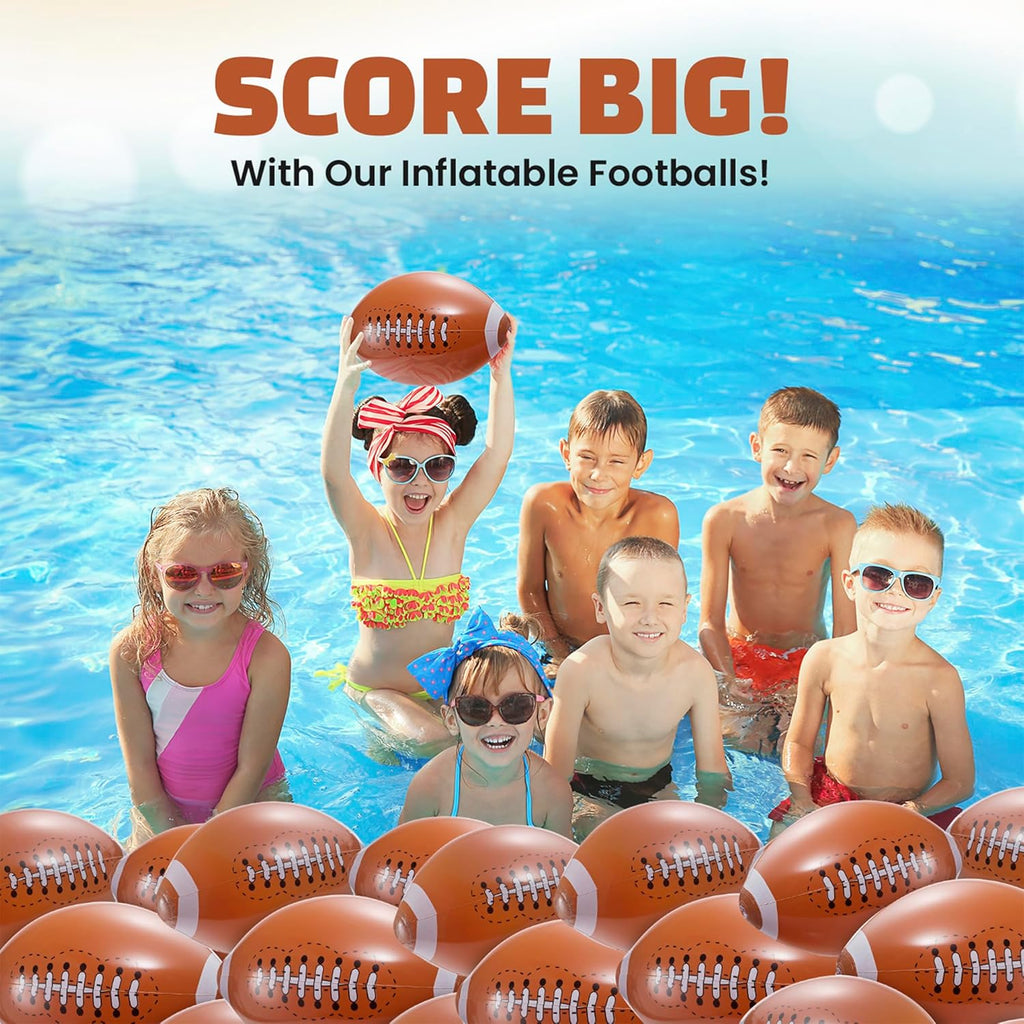 12-Pack 16" Inflatable Footballs for Football Party Decorations & Party Favors – Blow-Up Sports-Themed Beach Balls for Game Day & Birthday Supplies, Goodie Bag Stuffers
