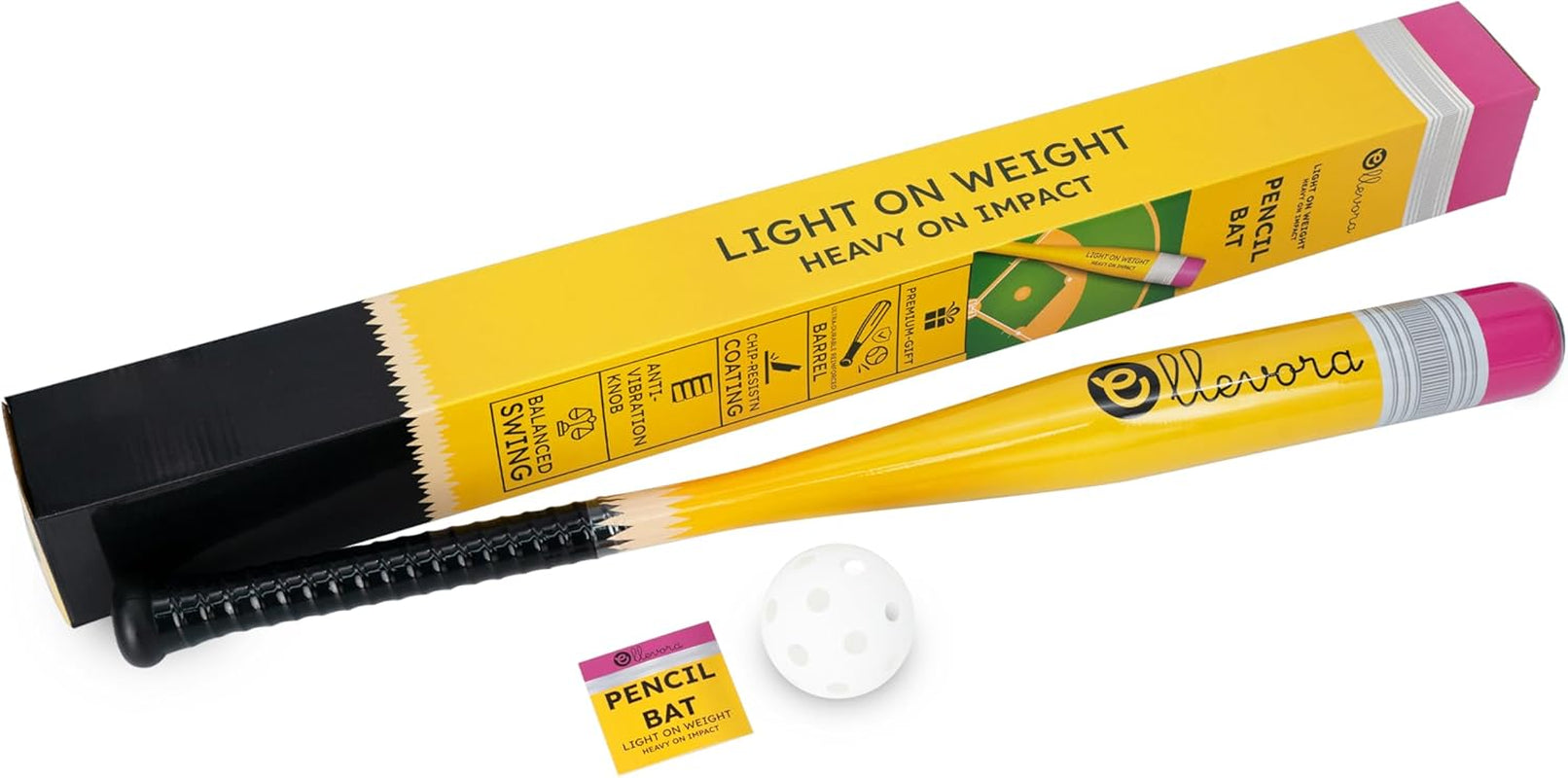 Pencil Bat - Plastic Youth Baseball Bat and Ball Set - Reinforced Durable Barrel ~29" - Backyard Baseball Games Gift - Balanced Weight - Easy to Swing
