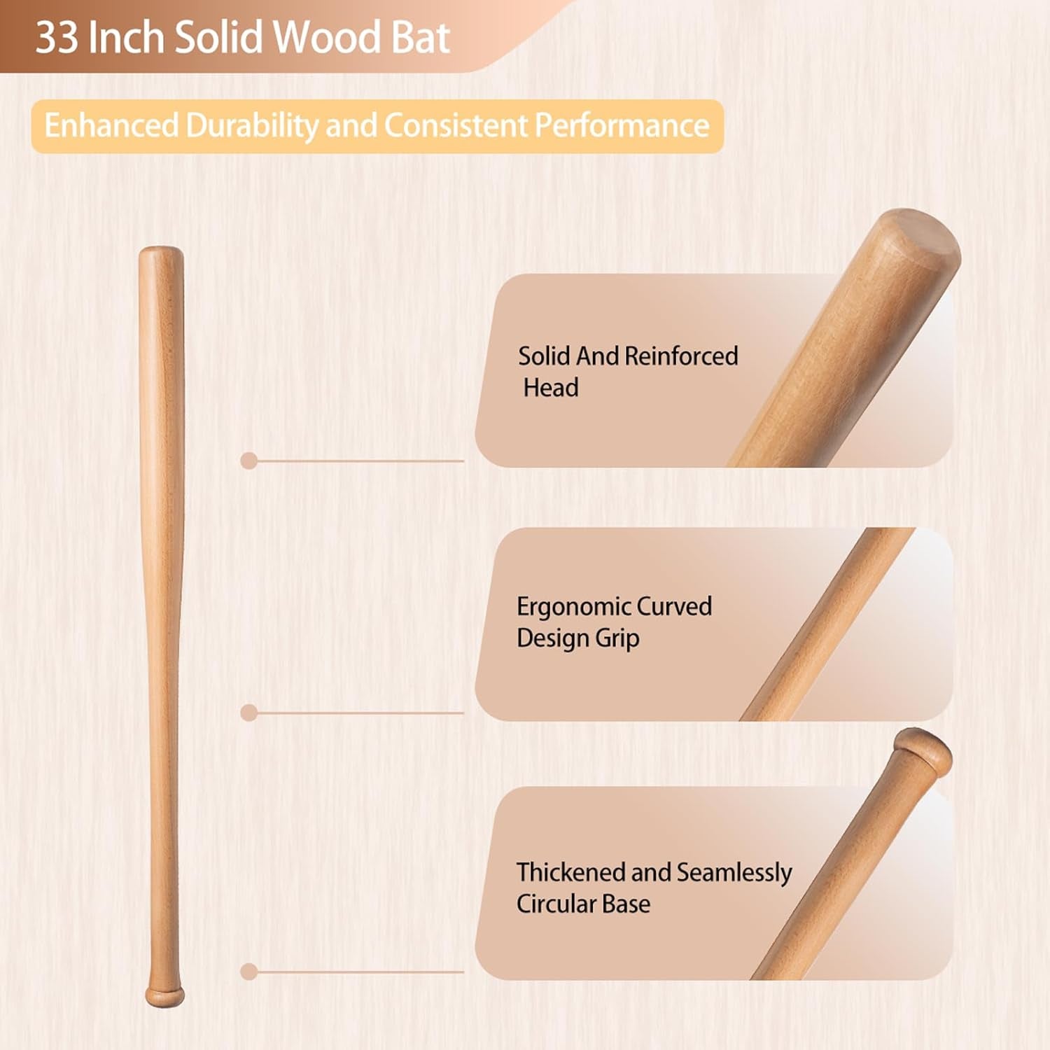 Baseball Bat,Wooden Baseball Bats Adult Training Bat,33-Inch Wood Softball Bat for Home Self Defense