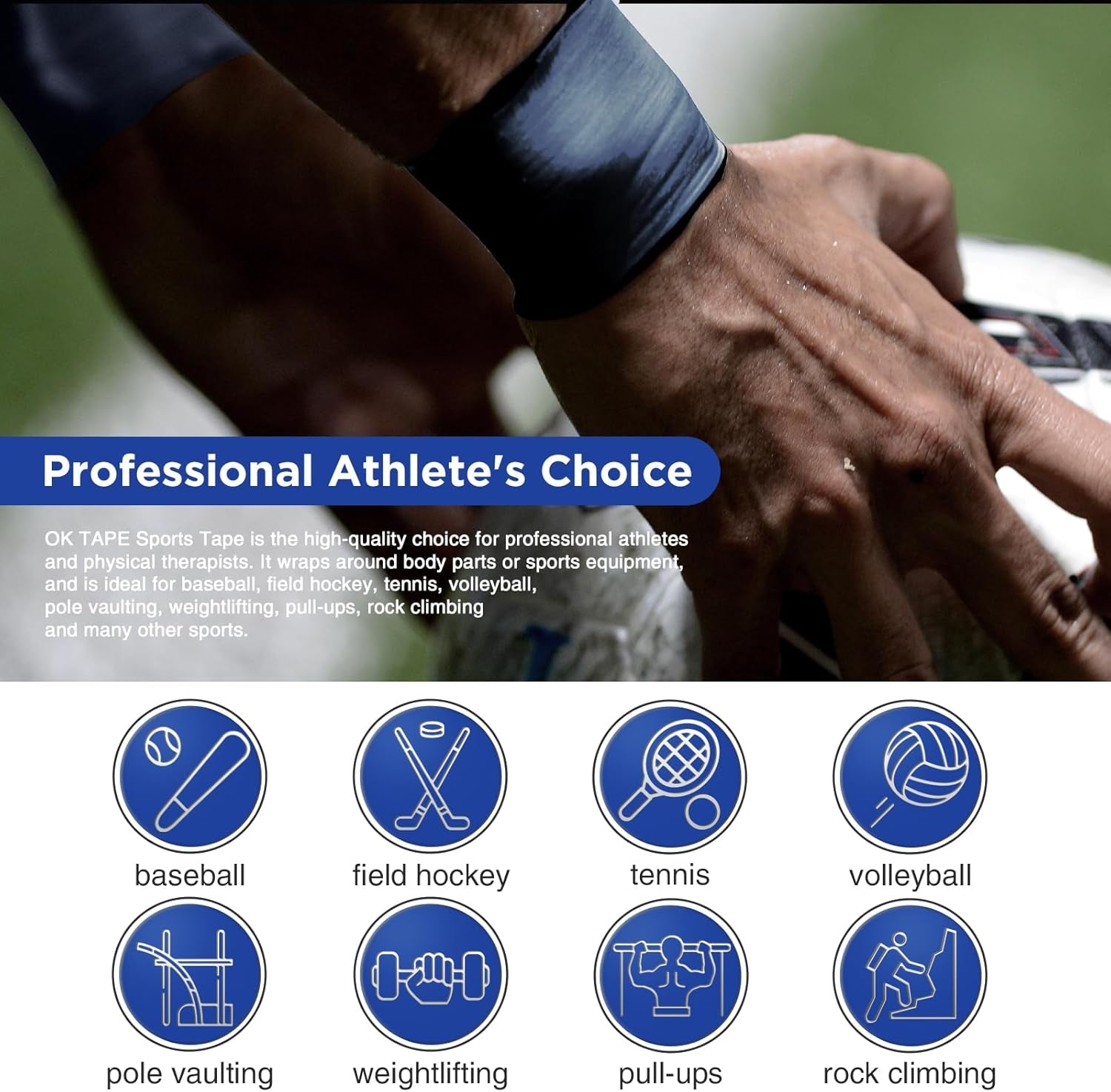 4 Rolls Athletic Tape, Sports Tape, Very Strong Easy Tear Wrist Ankle Tape, No Sticky Residue | Athletes, Medical, Athletic Trainers- 1.5Inch X 15Yards (Blue)