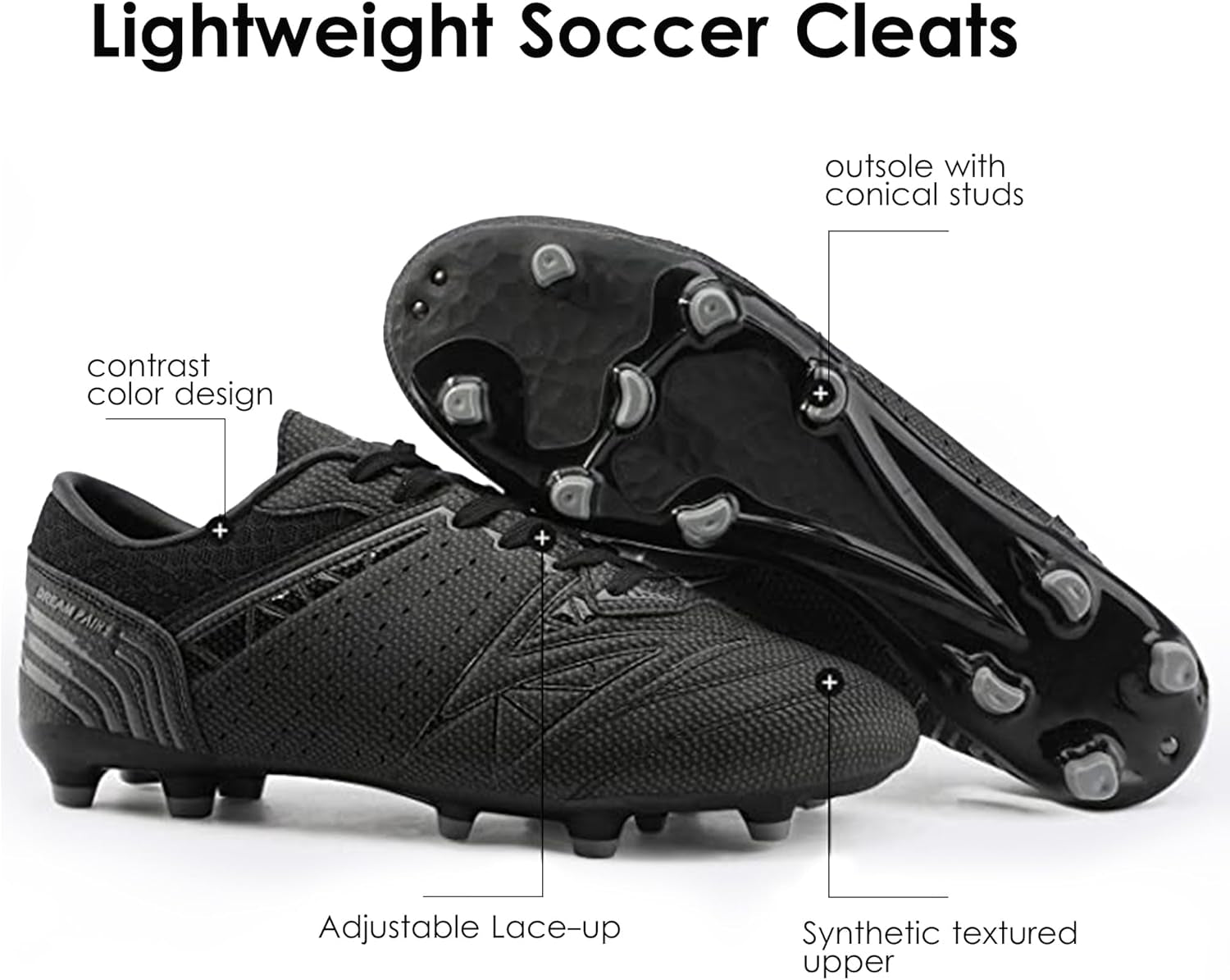 Mens Sport Flexible Athletic Lace up Light Weight Outdoor Cleats Football Soccer Shoes