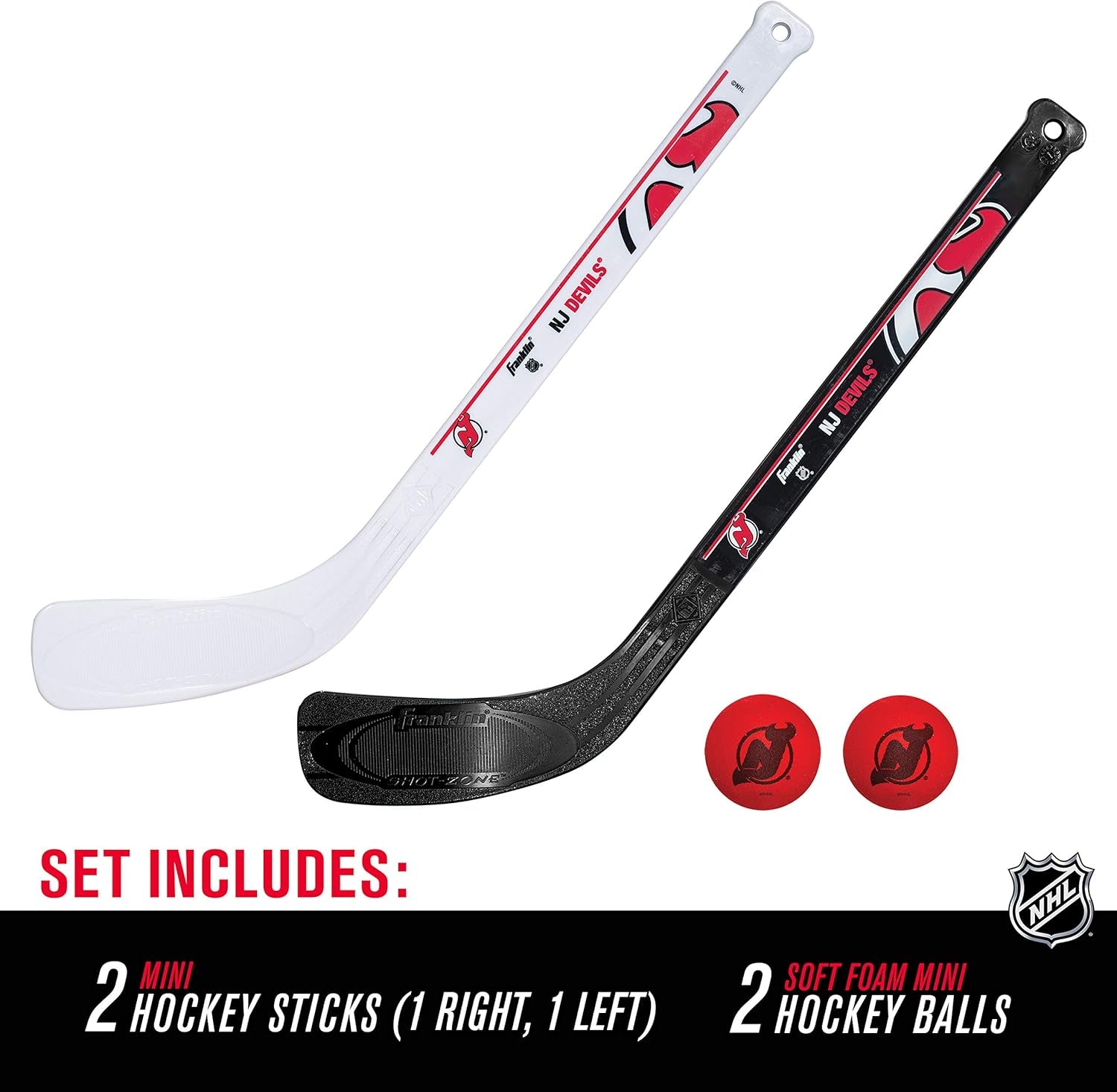 Franklin Sports NHL Mini Hockey Stick Set - NHL Team Knee Hockey Stick and Ball Set - Two Player Stick Set - Great Toy for Kids