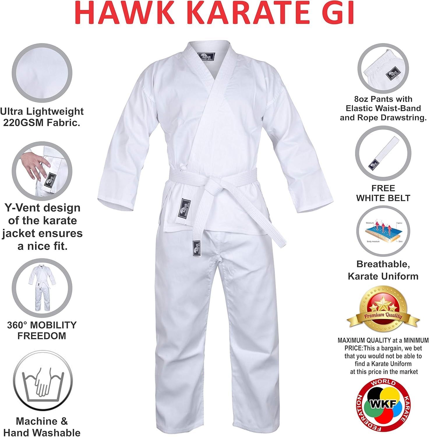 Karate Uniform for Kids & Adults Lightweight Student Karate Gi Martial Arts Uniform with Belt