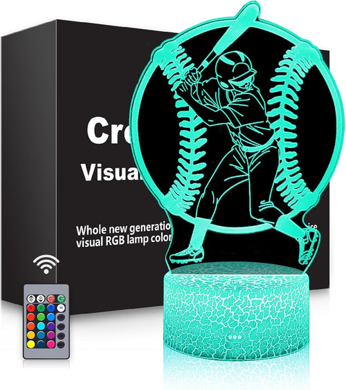 Baseball Gift 3D Night Light for Kids - 16 Colors & Flashing Modes with Remote Control Opreated Dimmable - Baseball Player Decor - Christmas Birthday Gifts for Boys Girls Sport Fans