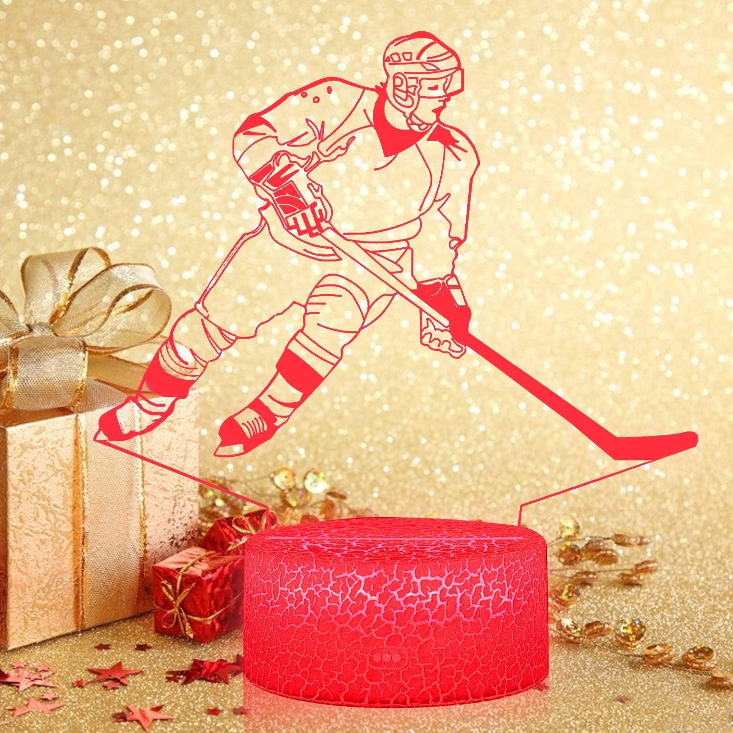 Teenager Chrismas Gifts Xmas Gift 3D Illusion Hockey Night Light Lamp 16 Color Changing Smart Touch&Remote Control Birthday Gift for Boys and Girls Hockey Lover