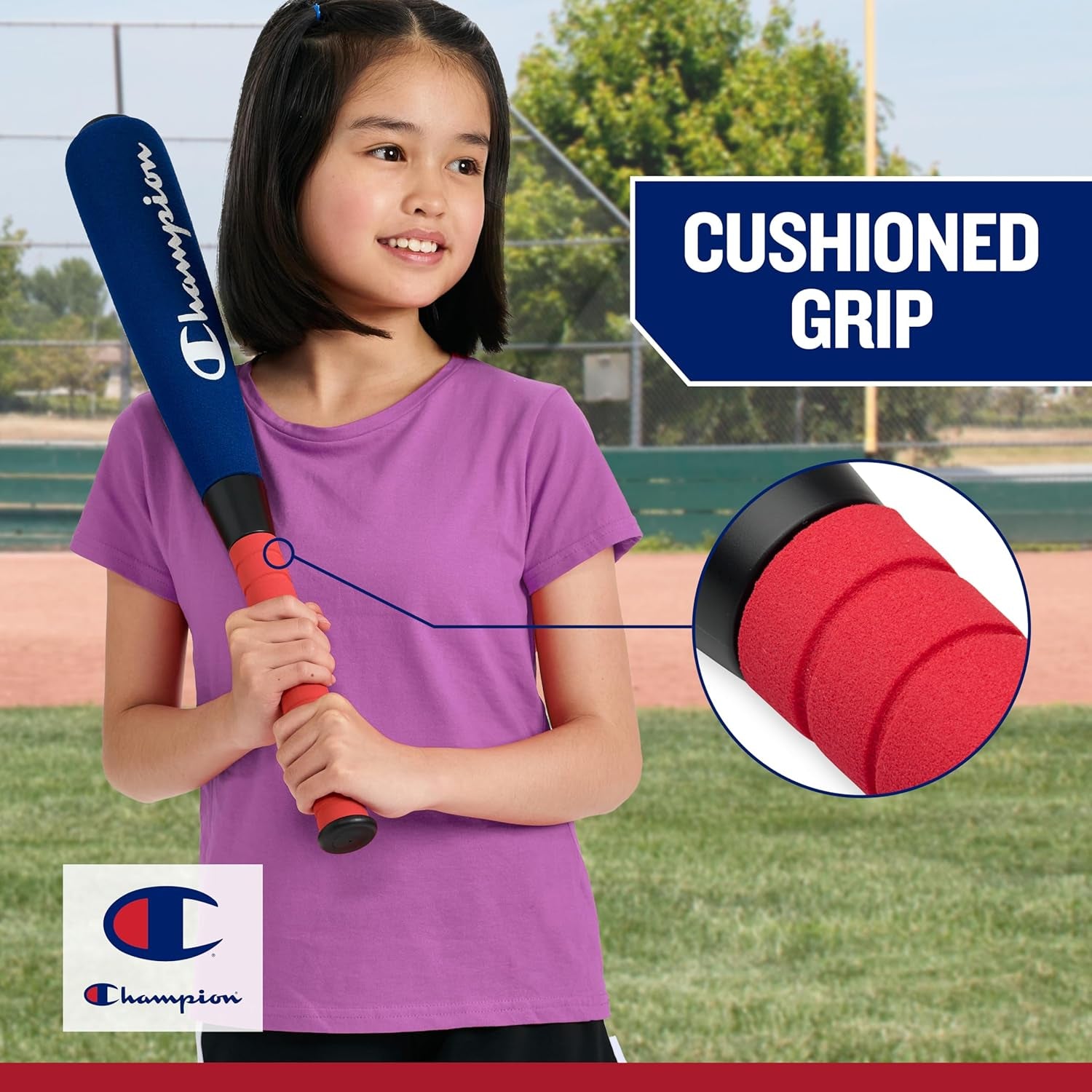 Toddler Baseball Set (Red/White/Blue), Big Fly Foam Bat and Soft Ball Kit for Kids Ages 3+, Oversized 24” Lightweight Bat with Molded Core, for Safe Indoor or Outdoor Play