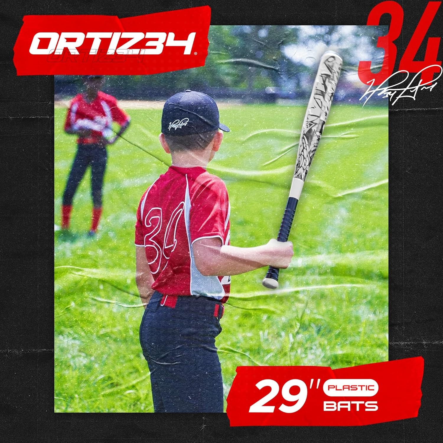 Grand Slam Set- Graffiti Plastic Bat, David Ortiz Backyard Baseball Set with 3 Balls, 4 Throw down Bases