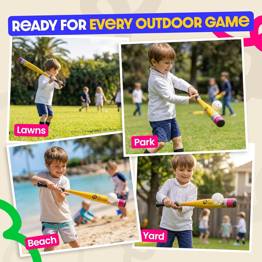 Pencil Bat - Plastic Youth Baseball Bat and Ball Set - Reinforced Durable Barrel ~29" - Backyard Baseball Games Gift - Balanced Weight - Easy to Swing