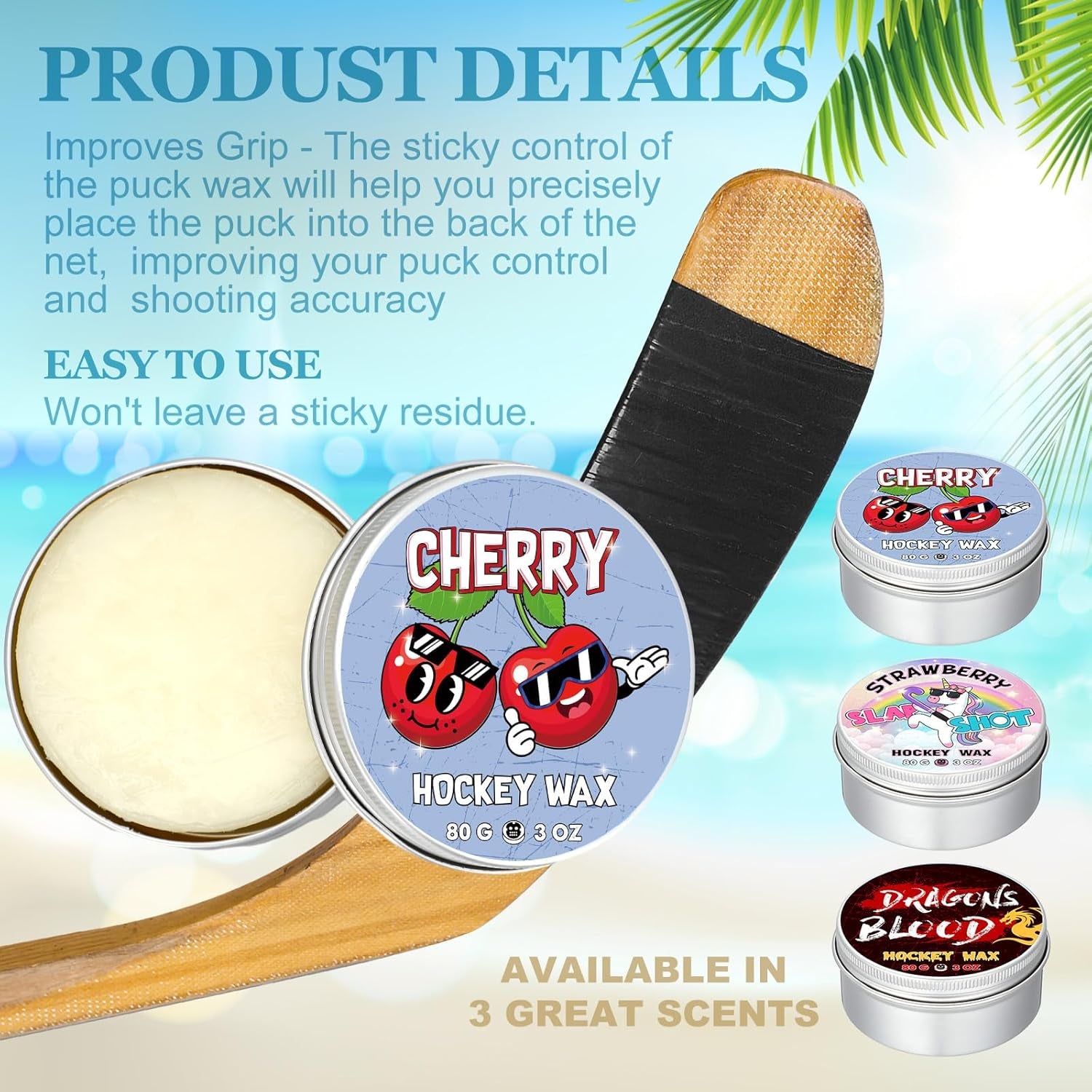 3 Pack Hockey Wax Scent Hockey Stick Wax Reusable Blade Wax for Hockey Players Maximum Grip Protection