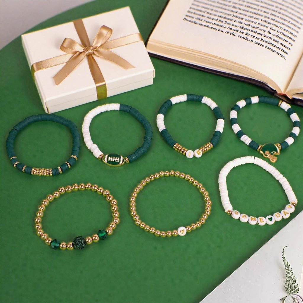 Football Mom Gifts Game Day #1 Bracelet Football Charm Beaded Stretch Bracelet Sports Jewelry for Football Dad Coach Fans Gifts