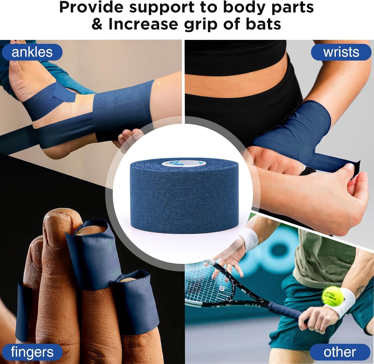 4 Rolls Athletic Tape, Sports Tape, Very Strong Easy Tear Wrist Ankle Tape, No Sticky Residue | Athletes, Medical, Athletic Trainers- 1.5Inch X 15Yards (Blue)