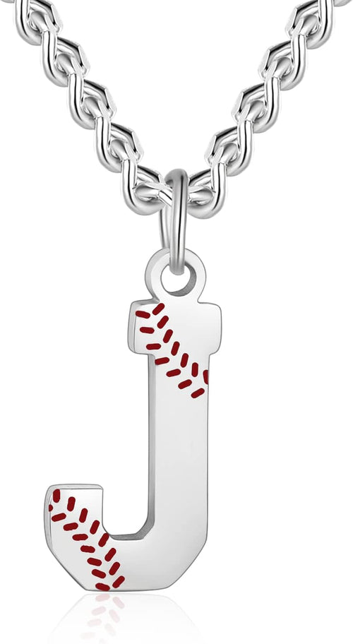 Baseball Initial A-Z Letter Necklace - Men'S Baseball Charm Pendant in Stainless Steel Silver Chain, 22Inch Personalized Gift