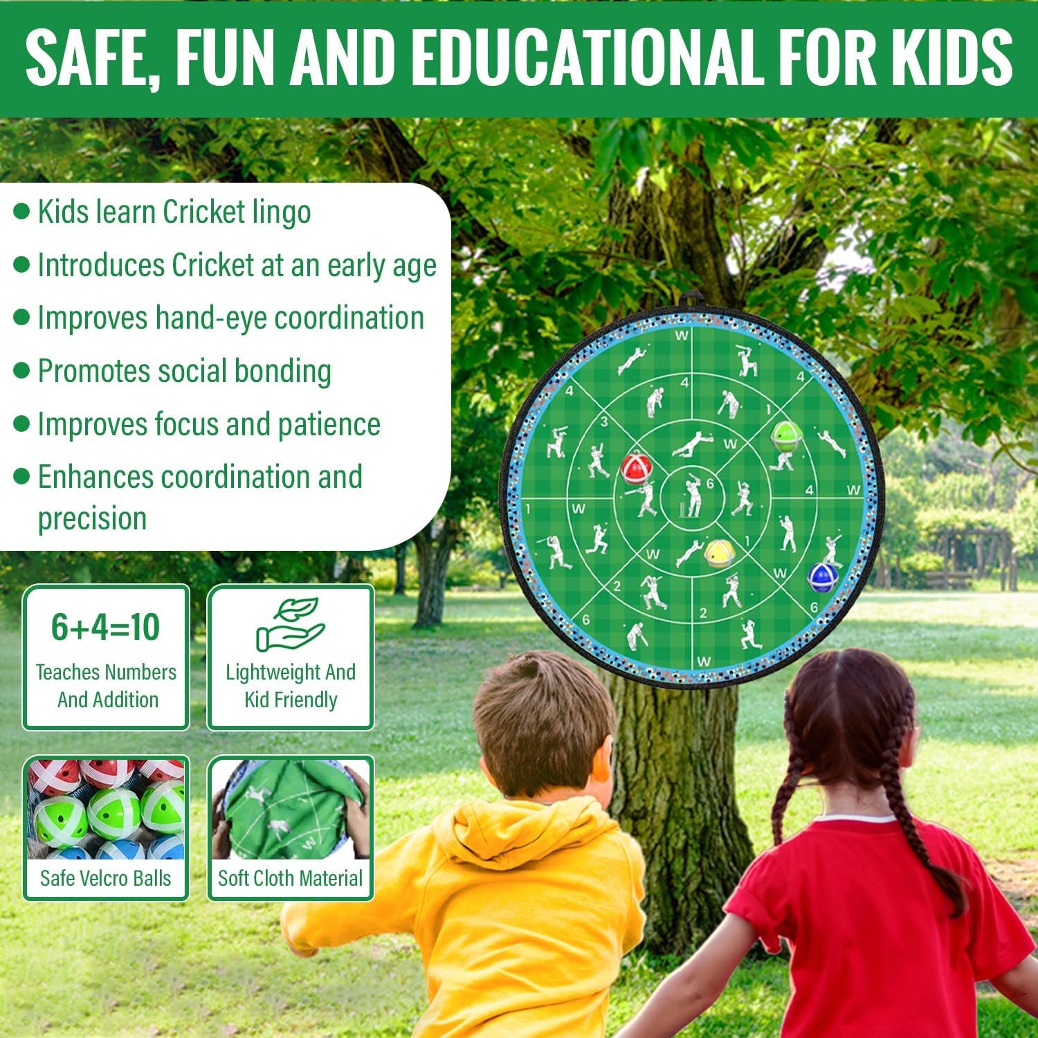 Cricket Dart Game, Double Sided, 29 Inches, 24 Sticky Balls, Birthday Gifts for Boys and Girls, Gift for Cricket Lover, Play Indoor/Outdoor, Fun Party Game, Portable Design, for Ages 3+