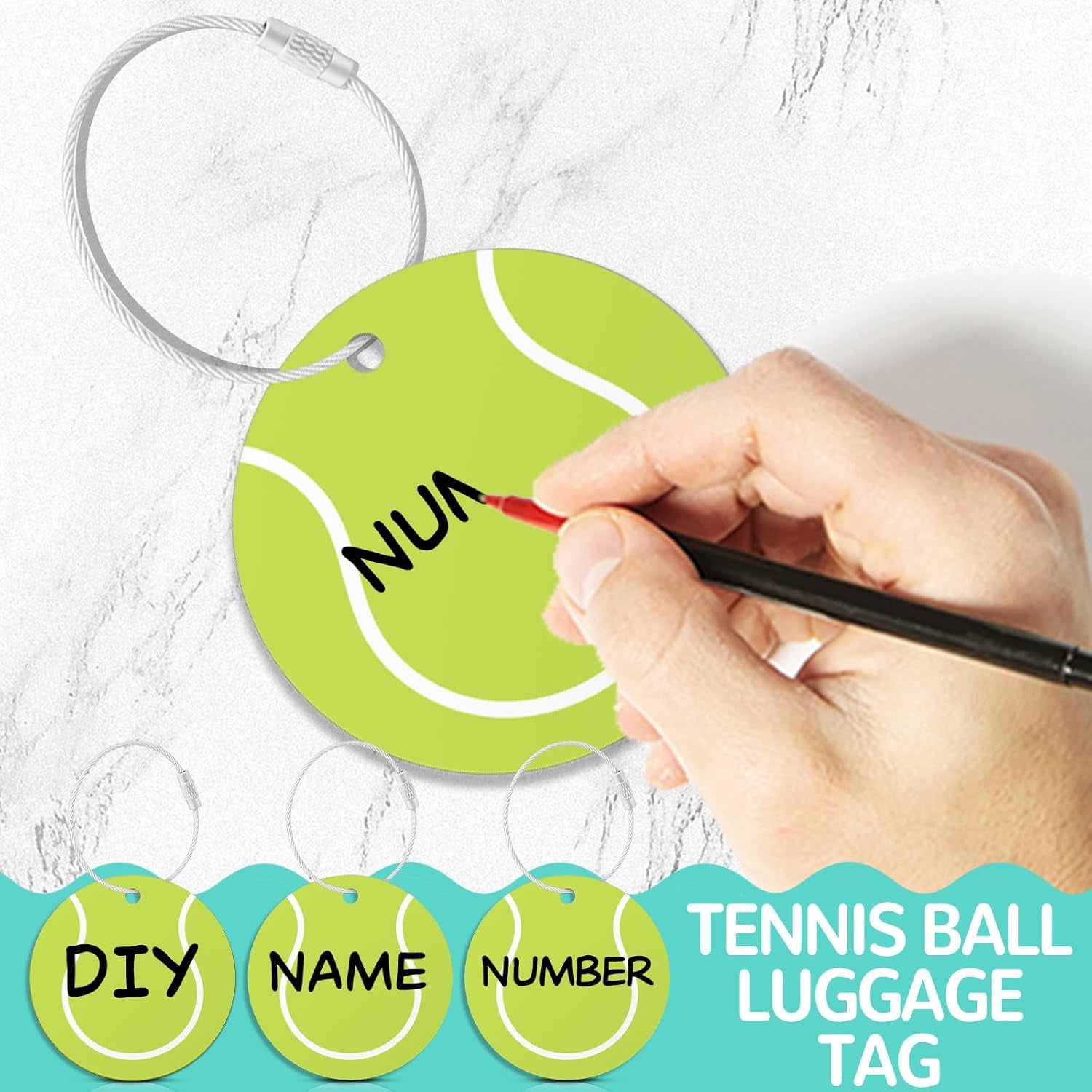 12Pcs Tennis Luggage Tags Fortravel Suitcases Labels with Metal Ring 2.75In Tennis Keychain PVC Name Id and DIY Pocket Hug Card,Backpack Charms for Men Women Travel Bag Suitcase
