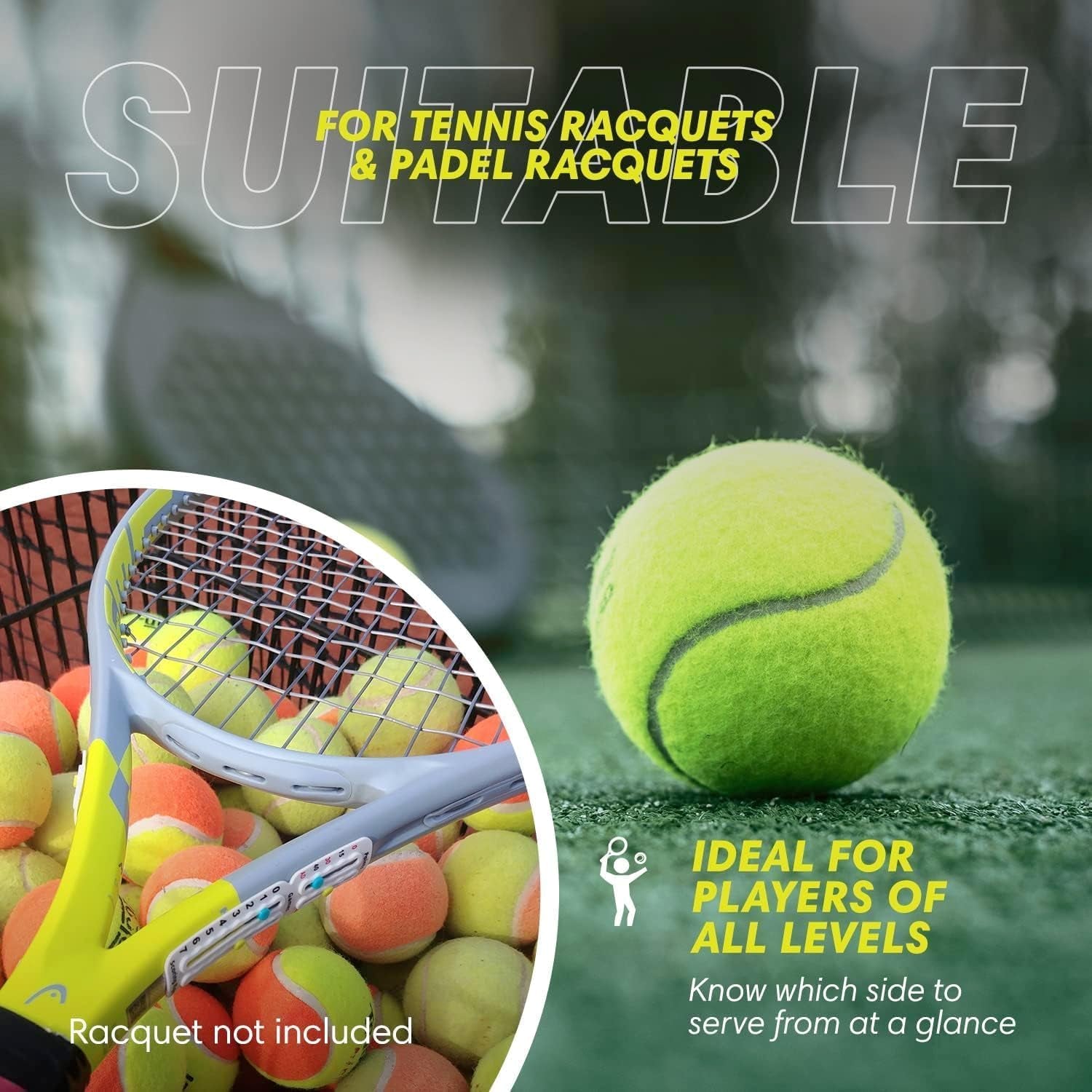 Portable Tennis Racket and Padel Scorekeeper, Easily Mounted Small Score Board to Keep Score of Points, Games, and Sets, ITF Conforming, Lightweight Mini Score Keeper, 1.9G