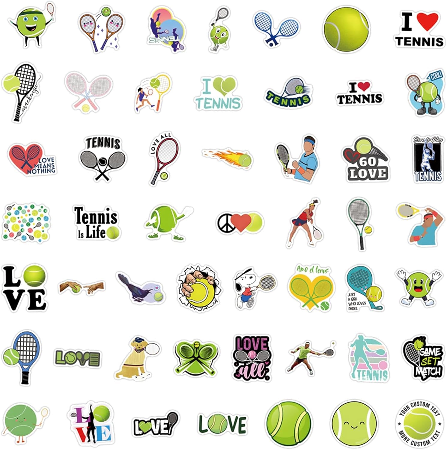 57PCS Tennis Stickers,Motivational Sport Water Bottle Stickers,Ball Team Gifts for Sports Lovers,Teens and Adults Ball Party Favors, Tennis Decorations