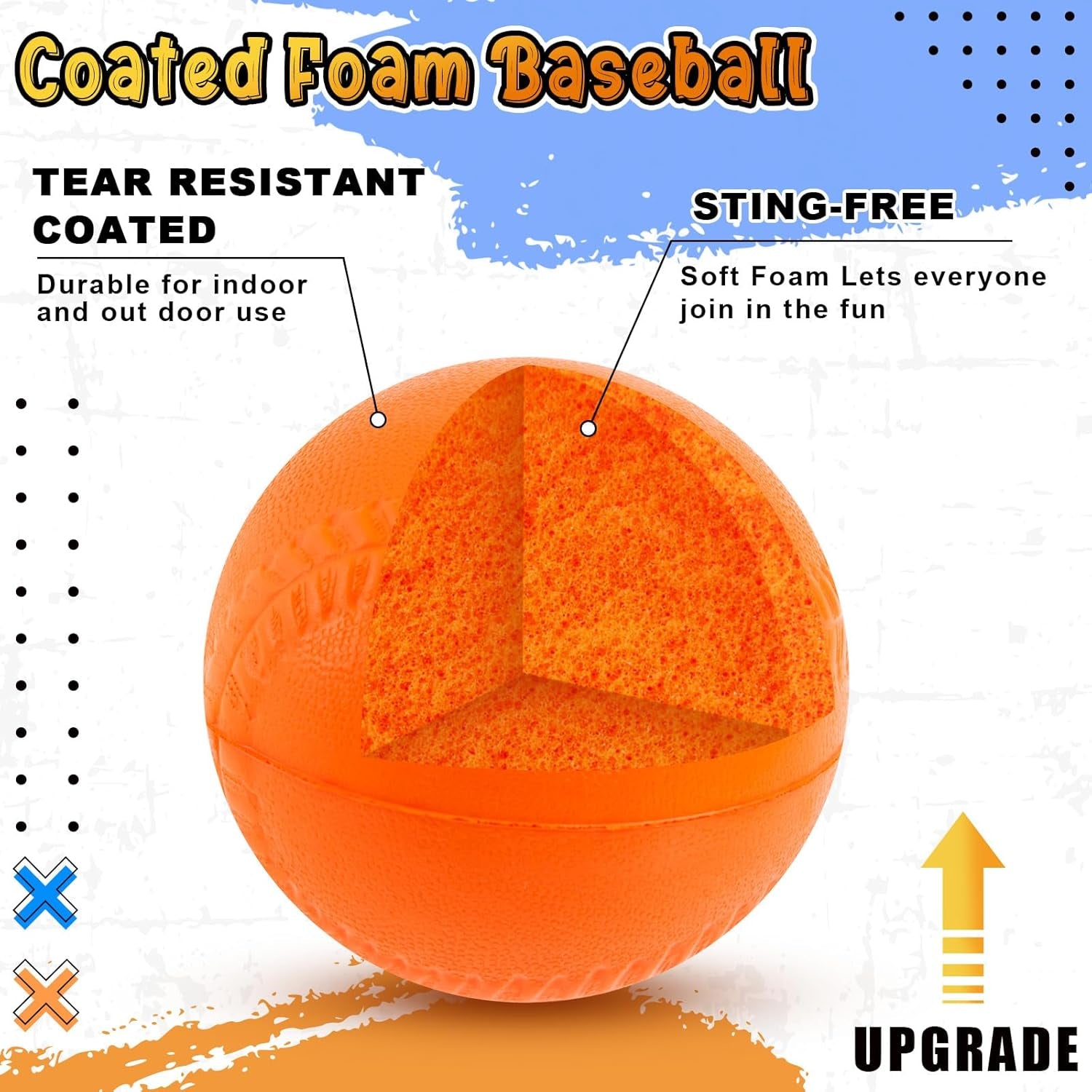 6 Set Foam Baseball Bat Set Including 6 Bats and 6 PE Equipment for Elementary School Foam Baseball Bat for Safety Play