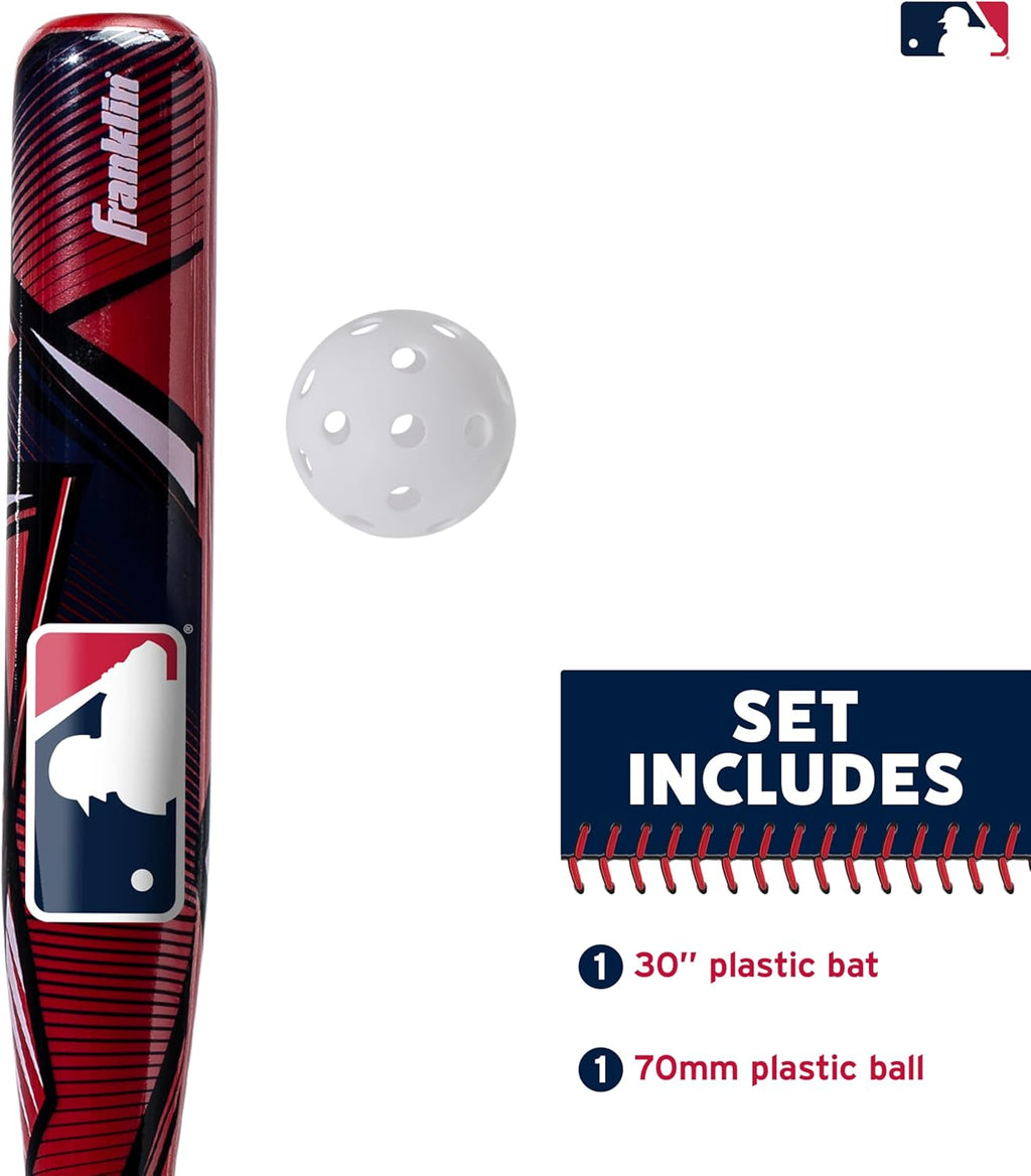 Franklin Sports Kids Plastic Baseball Bat + Balls Set - MLB Slammin' Toy Bat & Ball Set for Kids - Youth 30" Inch Plastic Baseball Bat & Plastic Baseball - Kids Bat + Ball Set
