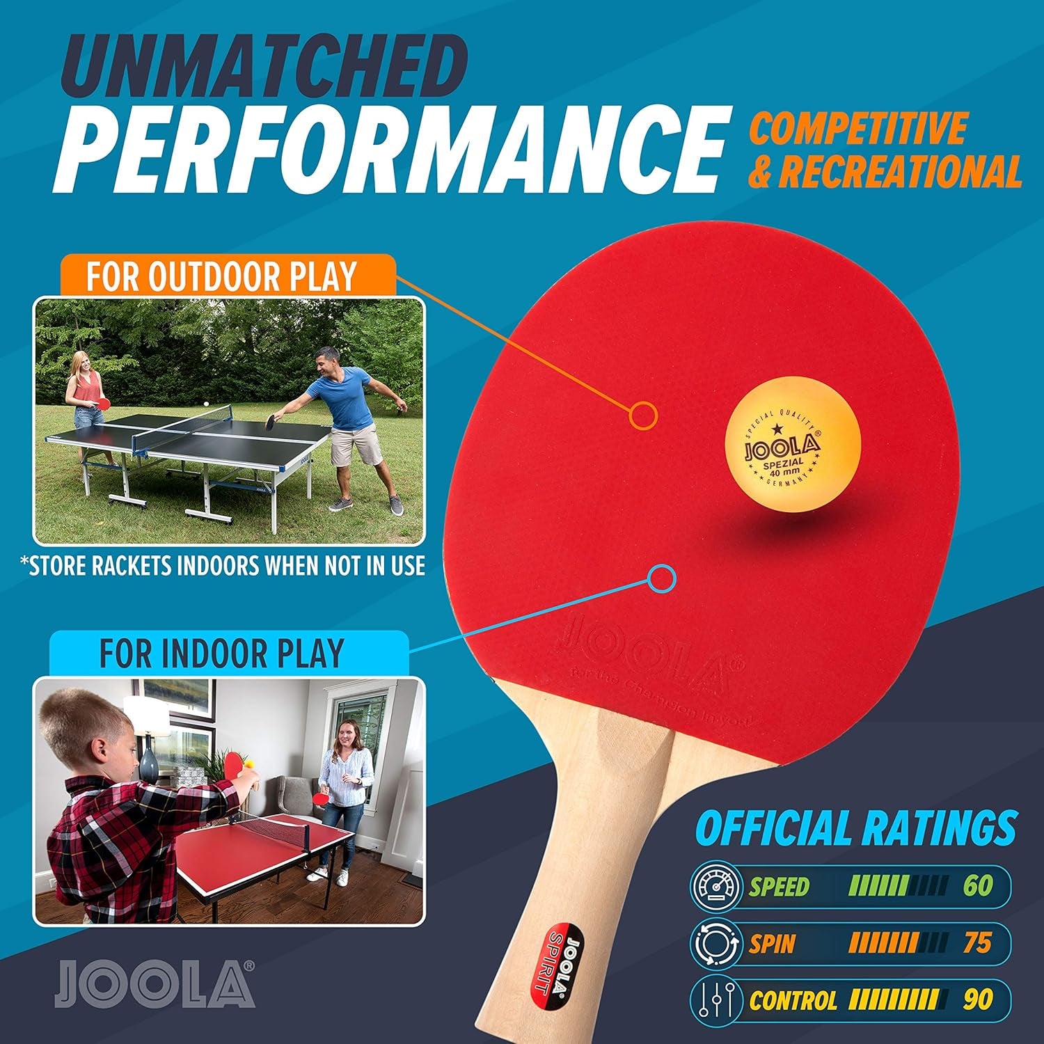 Family Premium Ping Pong Paddles Set of 4 - Advanced Table Tennis Rackets, 10 Training 3 Star Ping Pong Balls, and Storage Case - Competitive or Recreational Play - Indoor and Outdoor Compatible