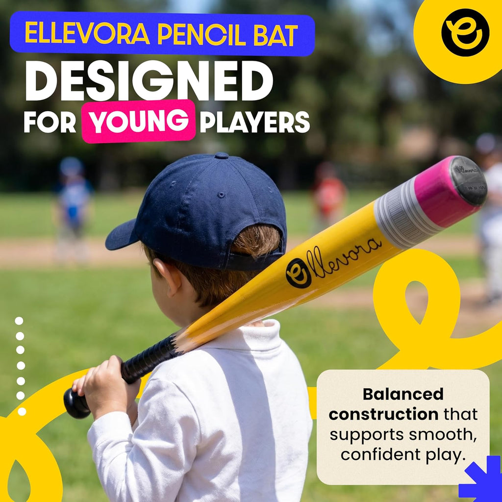 Pencil Bat - Plastic Youth Baseball Bat and Ball Set - Reinforced Durable Barrel ~29" - Backyard Baseball Games Gift - Balanced Weight - Easy to Swing