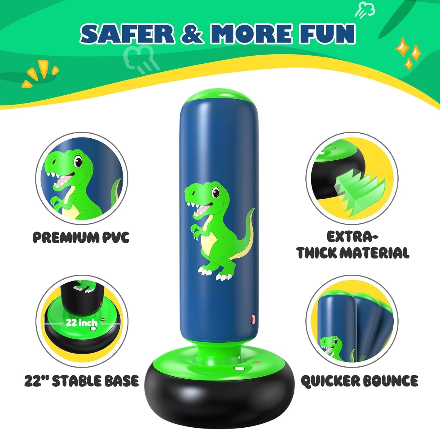 Inflatable Punching Bag, 48 Inch Stable Inflatable Boxing Bag for 3-6 Kids,Dinosaur Toy & Gifts for Boys and Girls, Kids Boxing Set for Practicing Karate, Taekwondo
