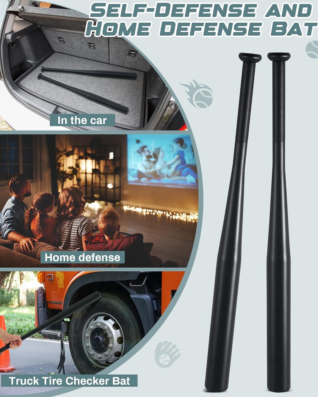 3 Pcs Alloy Baseball Bat 28 Inch 35 Oz One Hand Metal Training Bat for Home Car Self Defense Baseball Practice DIY Craft Truck Tire Checker