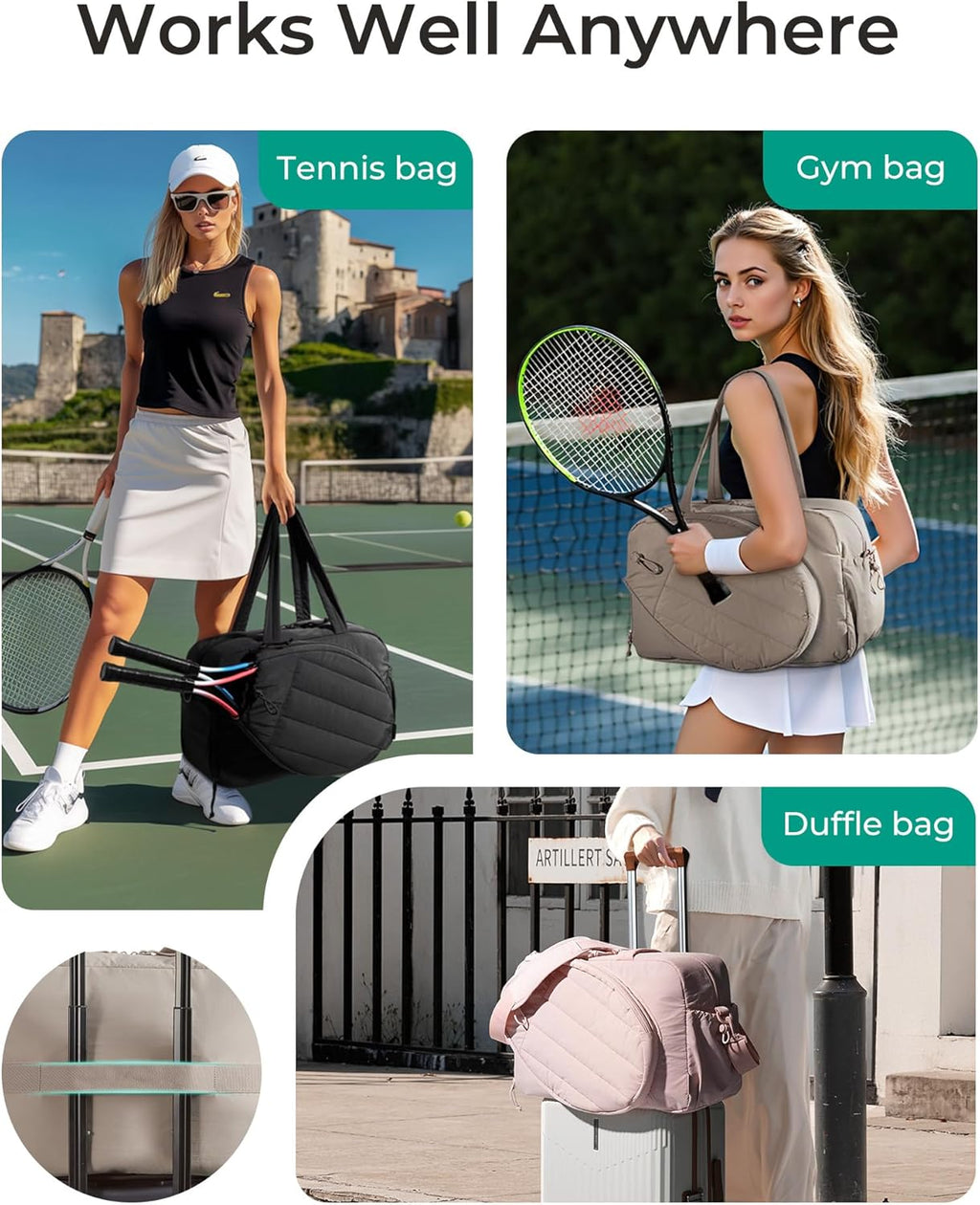 Tennis Gym Bag for Women, Tennis Backpack Holds 2 Rackets with Shoe Compartment, 15.6" Laptop Gym Backpacks for Court, Off-Work, Everyday & Overnight Weekend