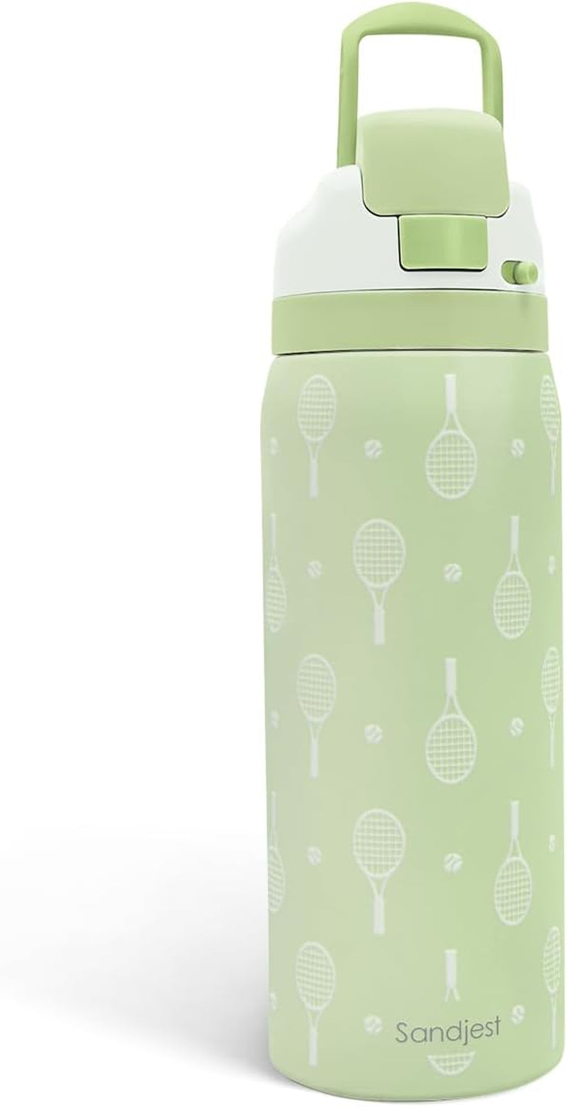 Tennis Insulated Stainless Steel Water Bottle with Straw for Sports and Travel, 32Oz, Gifts for Tennis Lover Women Girls Friends Teens Birthday Christmas