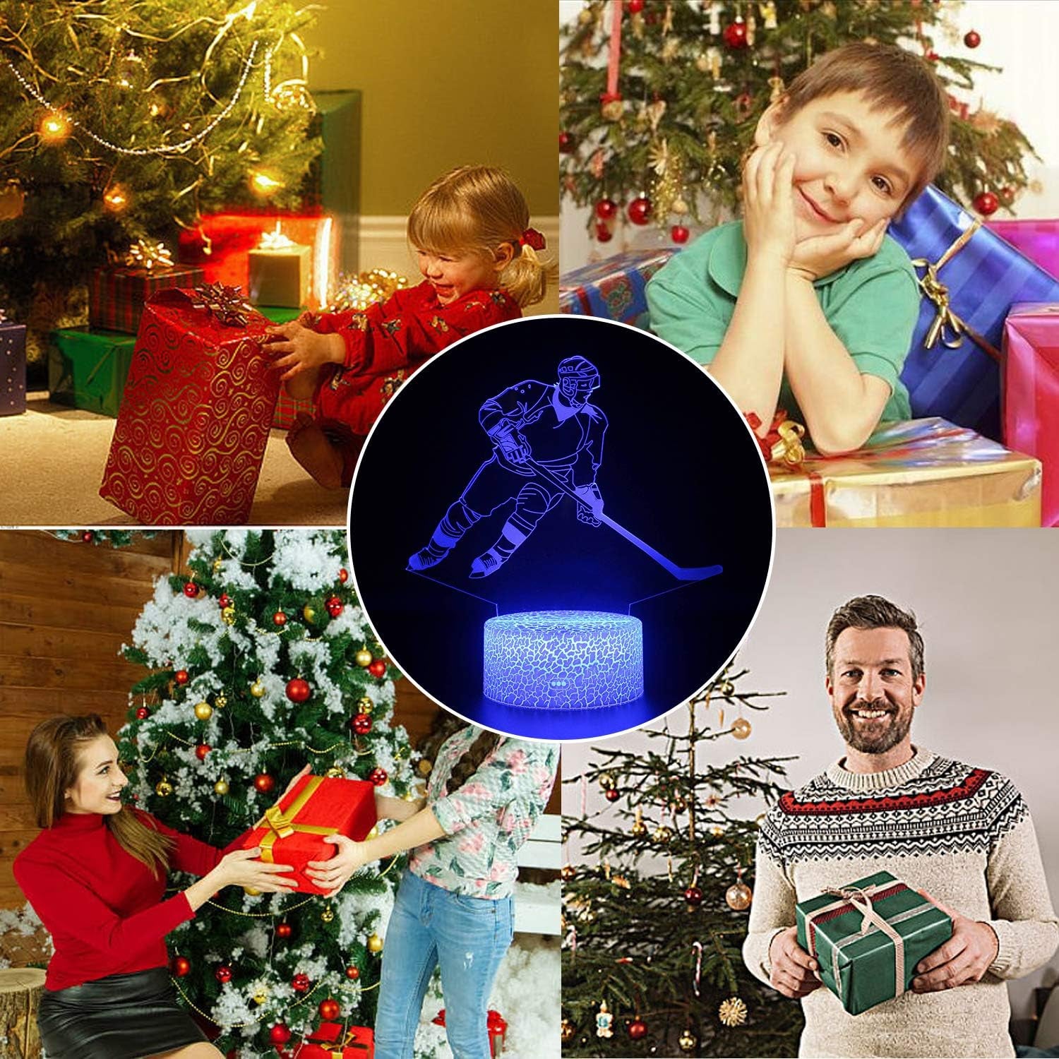 Teenager Chrismas Gifts Xmas Gift 3D Illusion Hockey Night Light Lamp 16 Color Changing Smart Touch&Remote Control Birthday Gift for Boys and Girls Hockey Lover