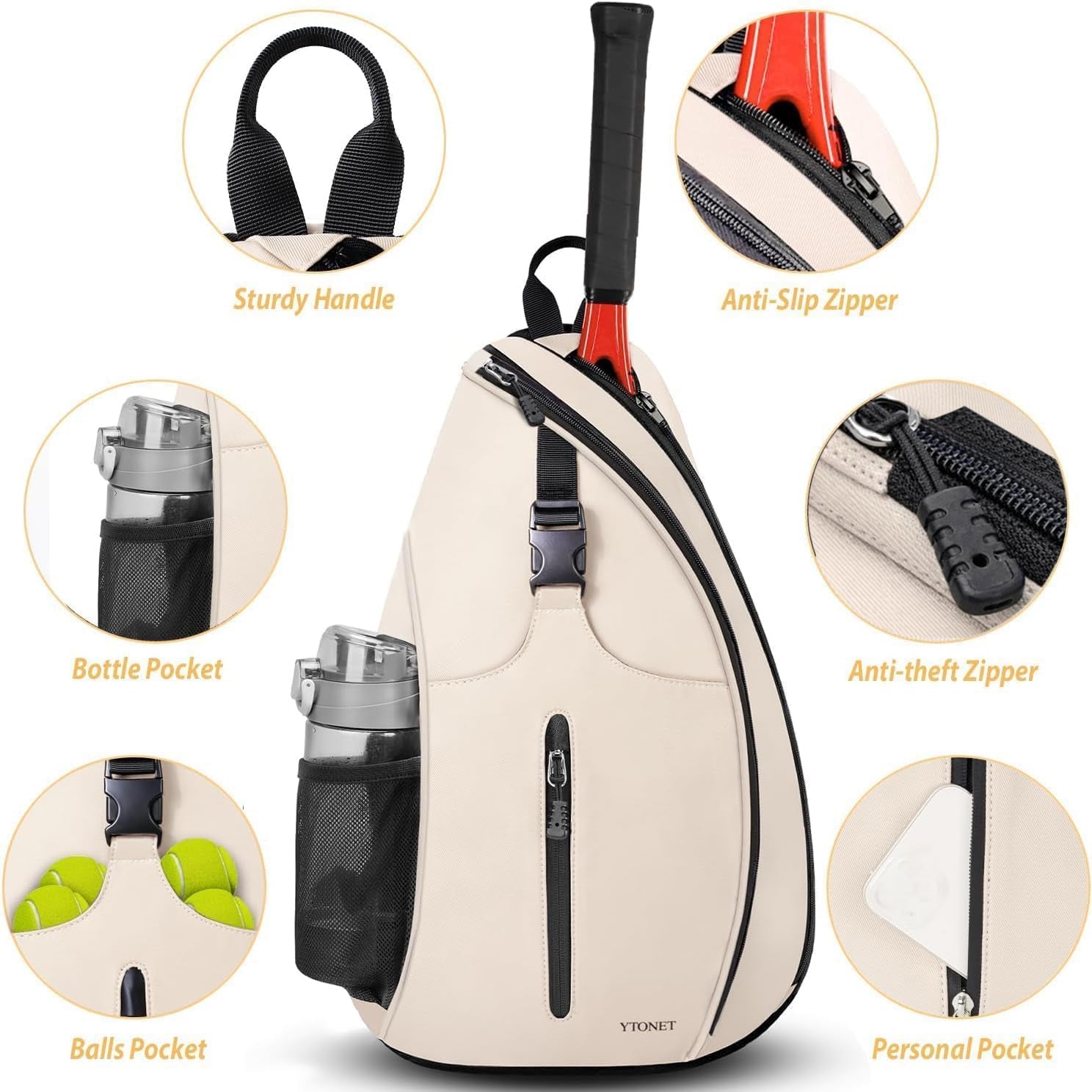 Tennis Bag, Tennis Sling Backpack Crossbody Water Resistant for Men Women, Compatible for Pickleball Badminton Rackets