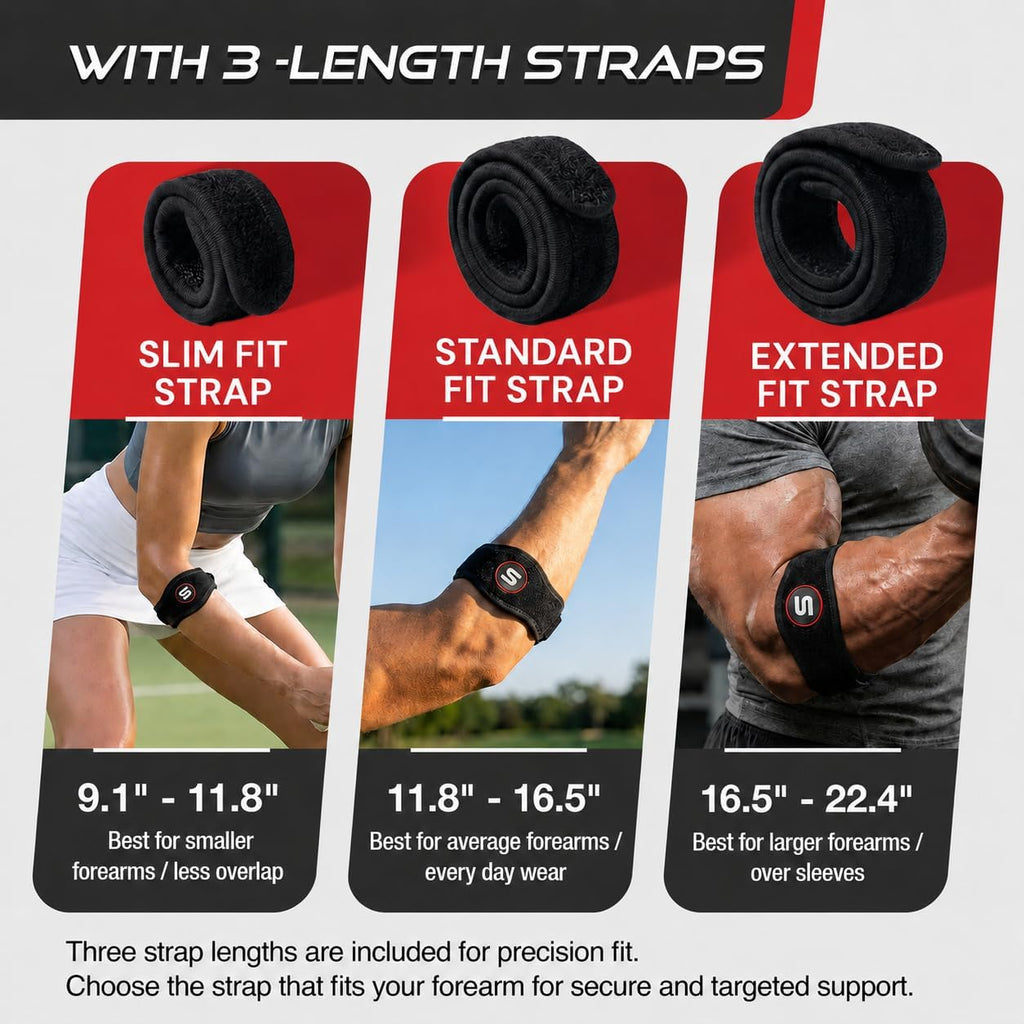 Sleeve Stars Tennis Elbow Brace for Men & Women, Elbow Brace for Tendonitis, Tennis Elbow Strap, Golfers Elbow Brace, Counterforce Brace for Tennis Elbow Relief, Fits 9"-23" (Single/Black)